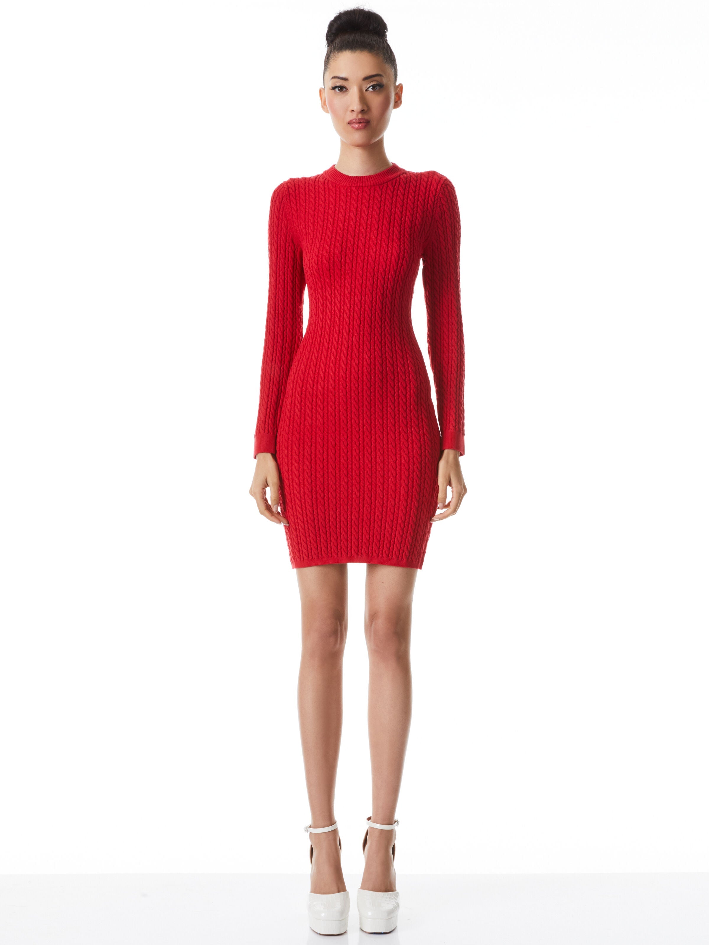 YUNA CABLE MINI DRESS-BRIGHT POPPY-ALICE + OLIVIA