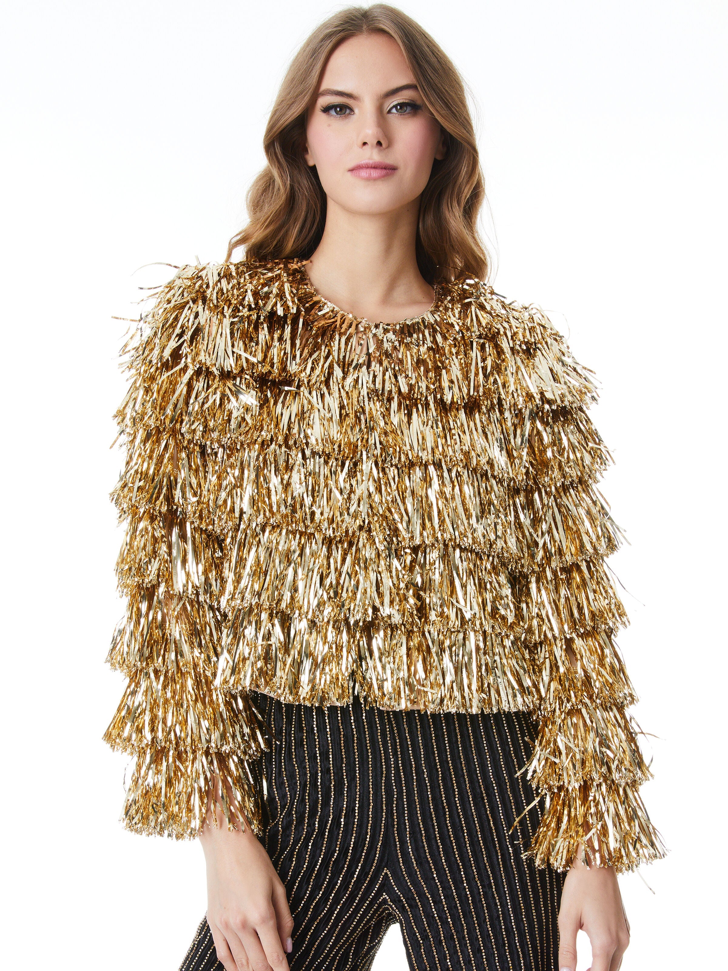 FAWN FRINGE TINSEL JACKET-GOLD-ALICE + OLIVIA