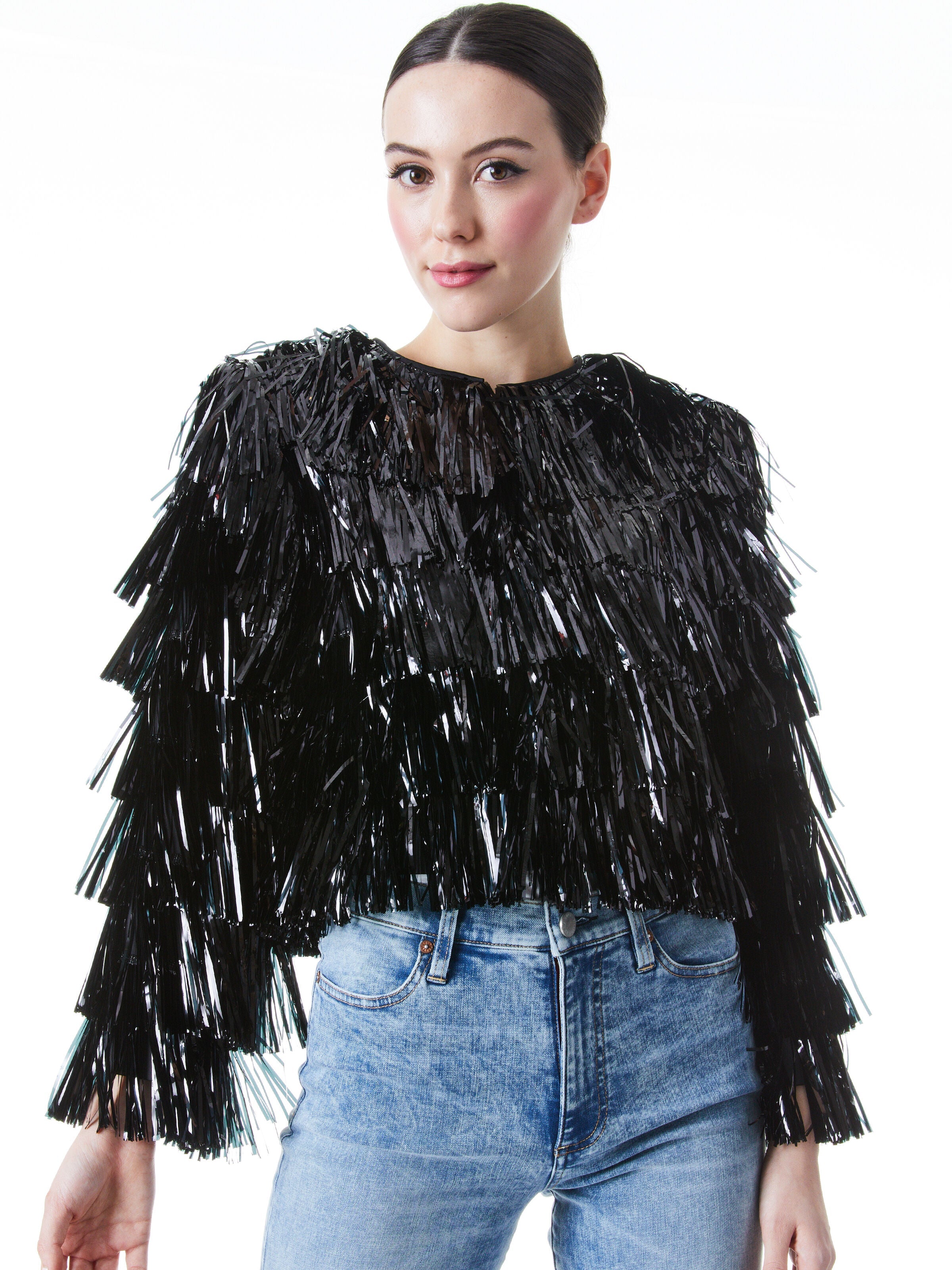FAWN FRINGE TINSEL JACKET-Black-ALICE + OLIVIA