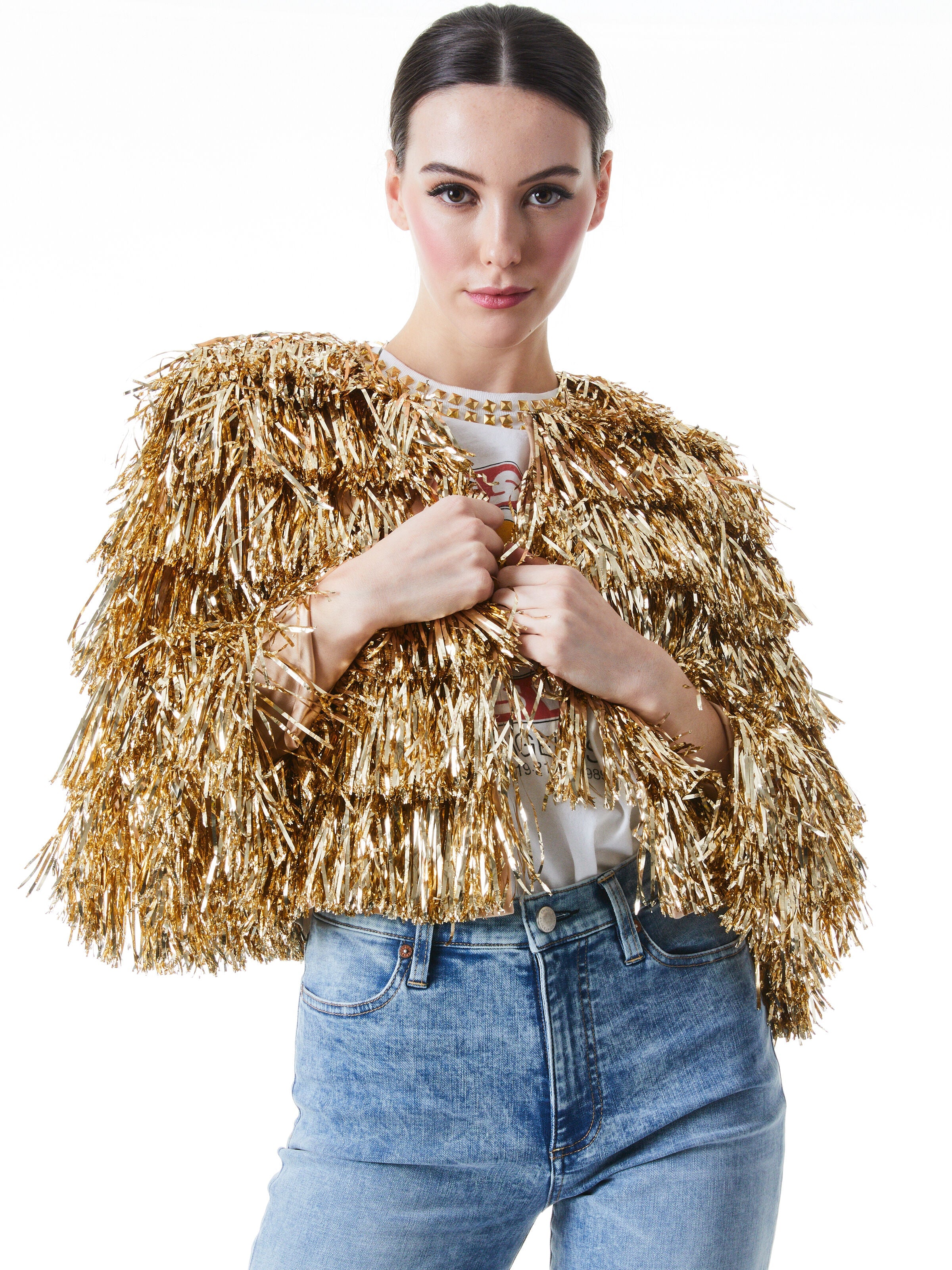FAWN FRINGE TINSEL JACKET-Black-ALICE + OLIVIA