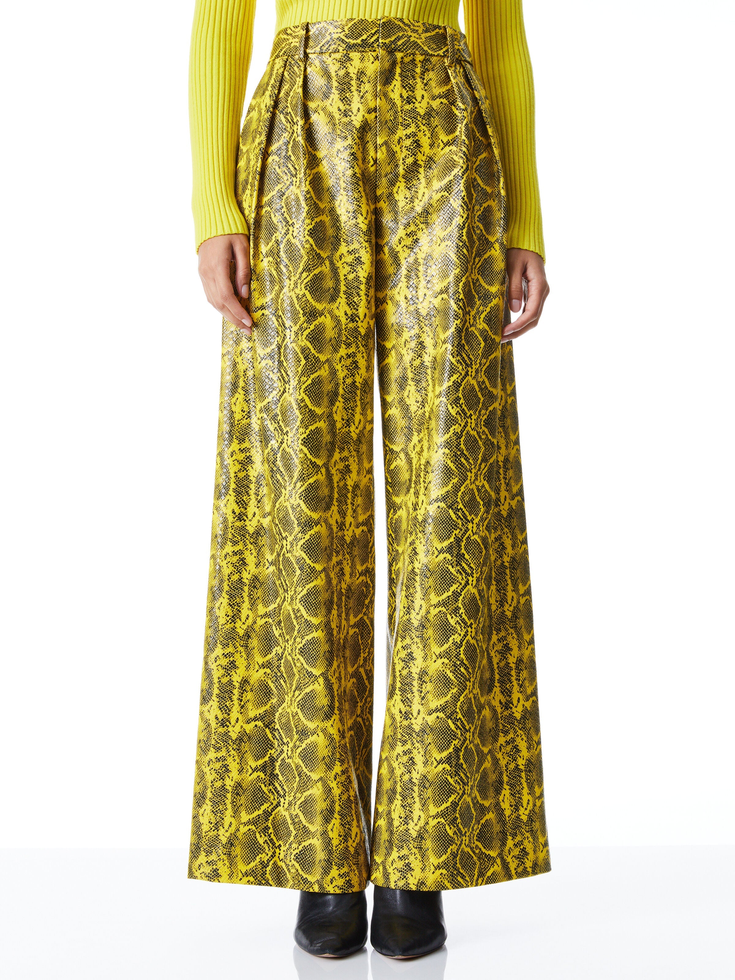 ERIC VEGAN LEATHER SNAKE PRINT PANT-SUNFLOWER/BLACK-ALICE + OLIVIA