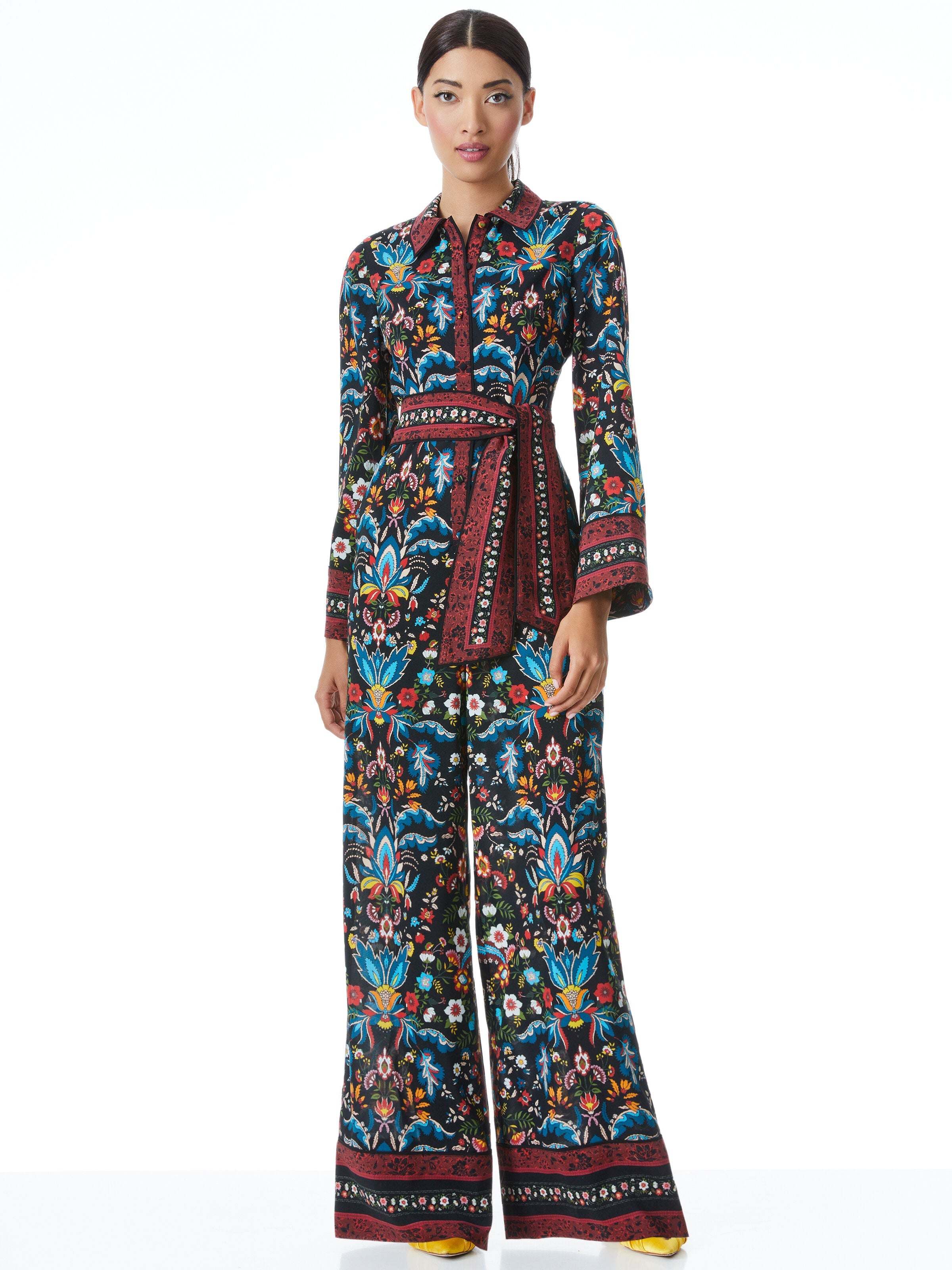 SHAWN BUTTON DOWN JUMPSUIT-SANTA MONICA MULTI/BLACK-ALICE + OLIVIA