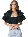 ALY TIERED RUFFLE CAPELET-Black-ALICE + OLIVIA