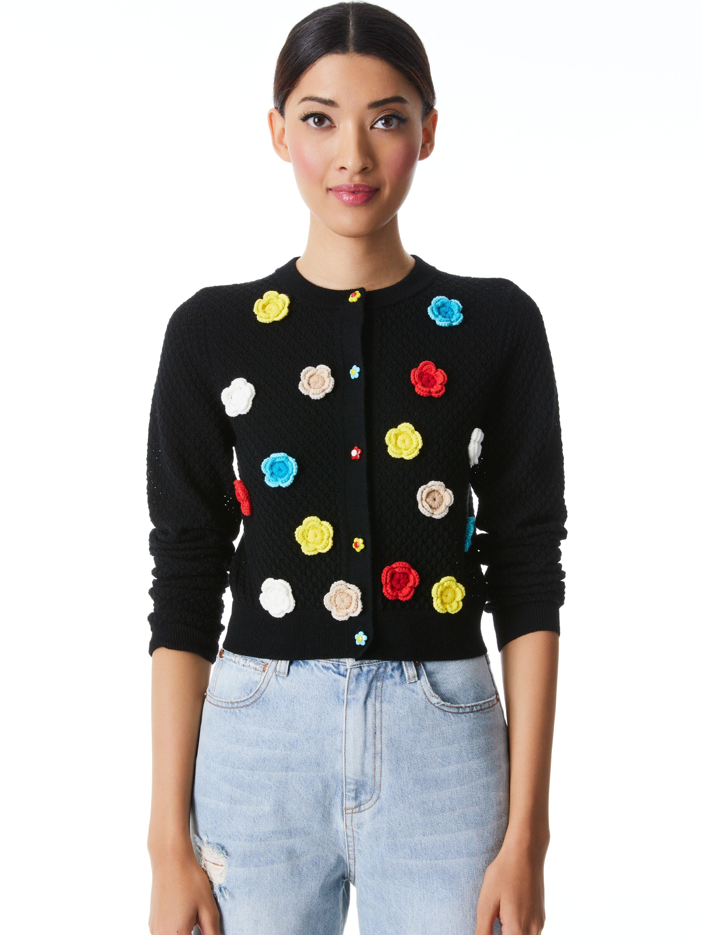 SELMA CROCHET CARDIGAN-BLACK/MULTI-ALICE + OLIVIA