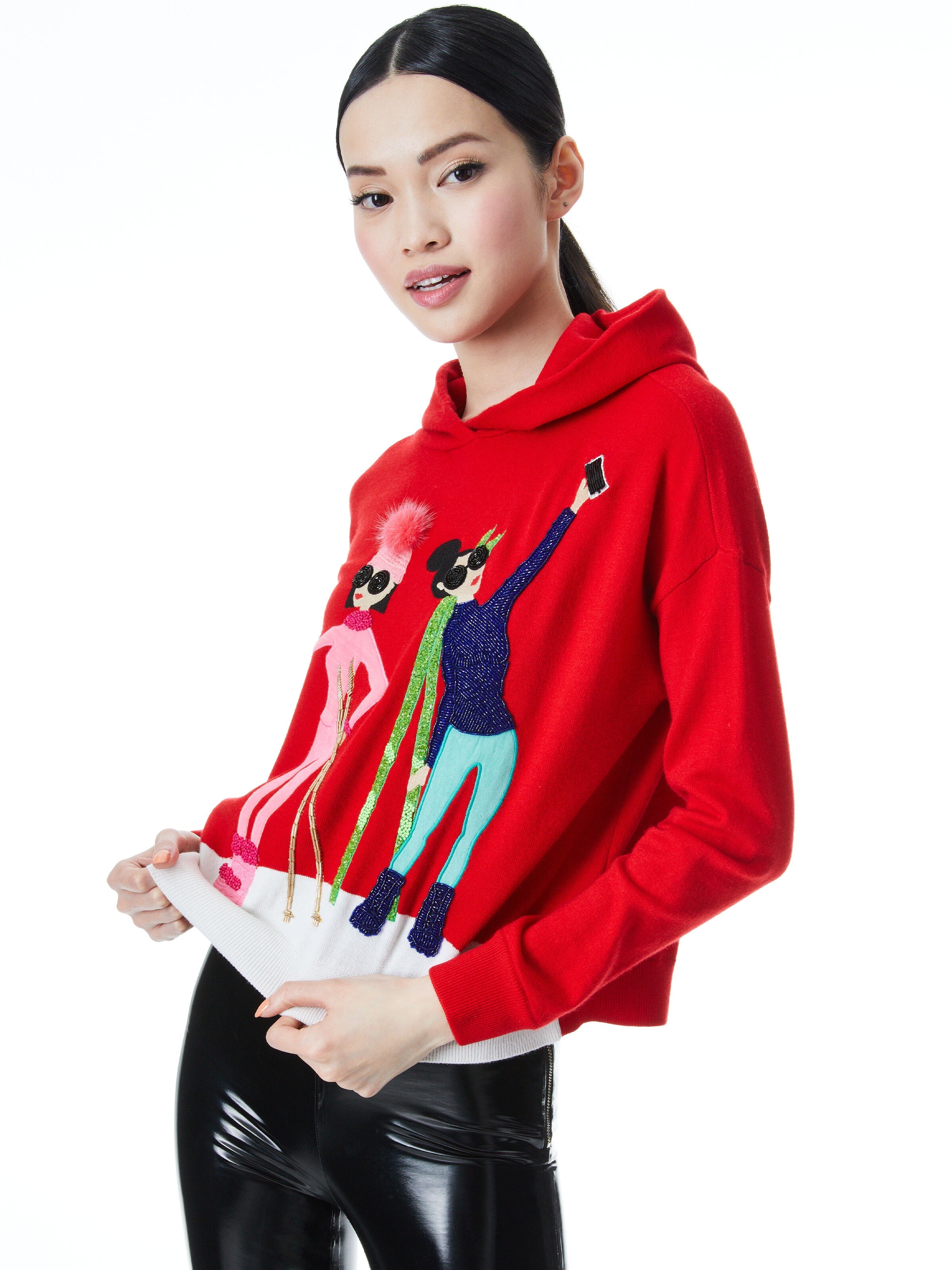 OSCAR EMROIDERED FAUX FUR HOODIE-ALICE + OLIVIA