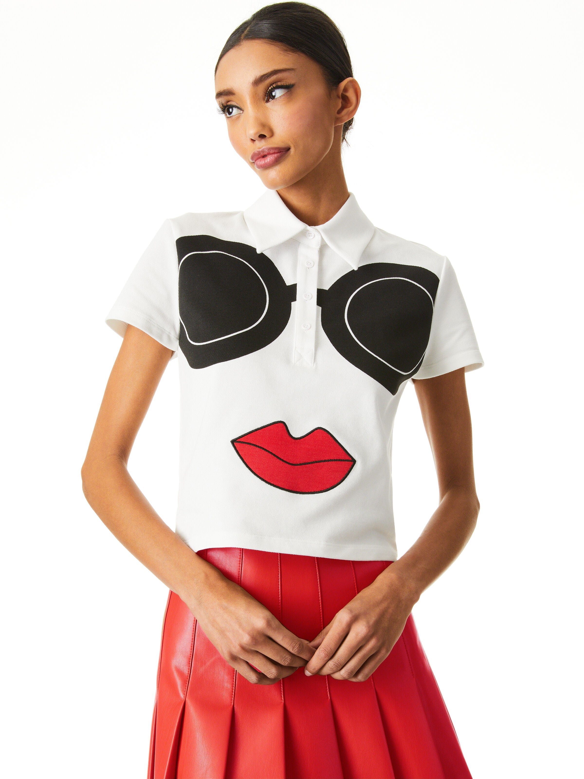 MARSHA STACE FACE CROPPED POLO-WHITE/MULTI-ALICE + OLIVIA