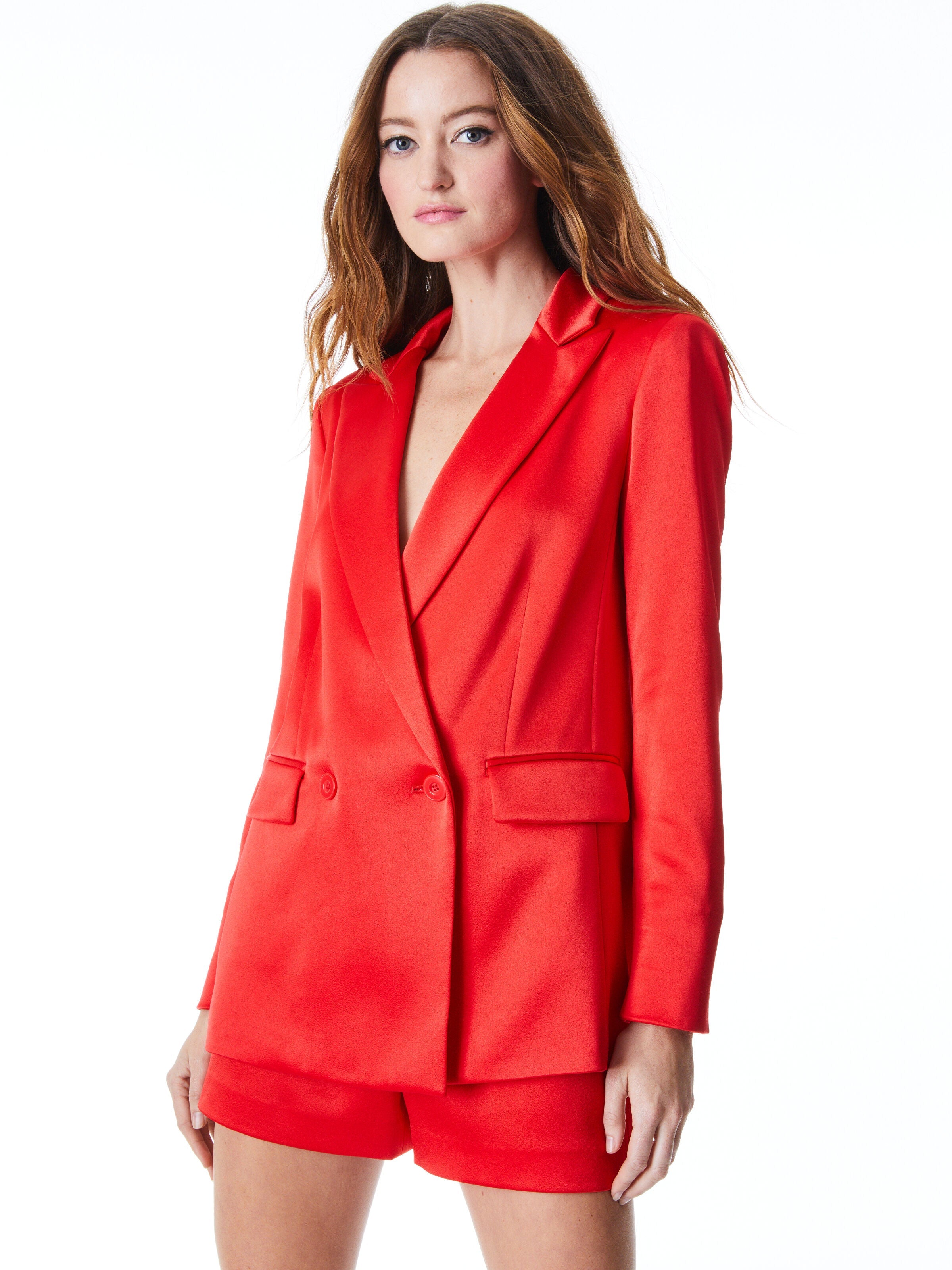 JUSTIN BUTTON FRONT BLAZER-BRIGHT POPPY-ALICE + OLIVIA