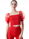 LISBETH SMOCKED BODICE CROP TOP-ALICE + OLIVIA