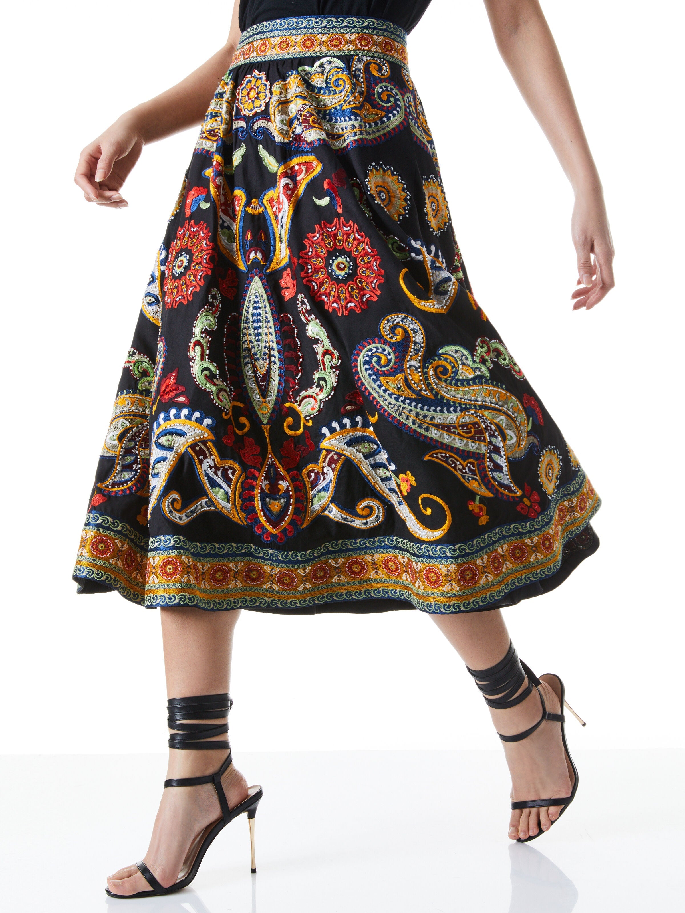 EARLA EMBELLISHED FLARE MIDI SKIRT-ALICE + OLIVIA