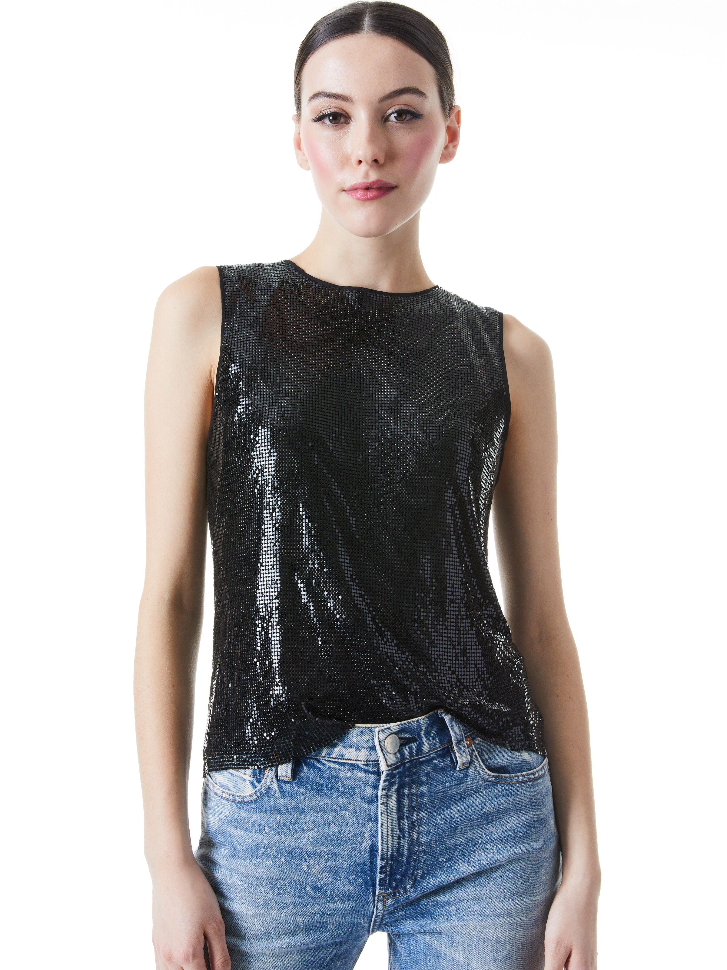 AMAL CHAINMAIL BOXY TANK-ANTIQUE SILVER-ALICE + OLIVIA