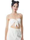 LIVIA VEGAN LEATHER TIE HALTER TOP-Black-ALICE + OLIVIA