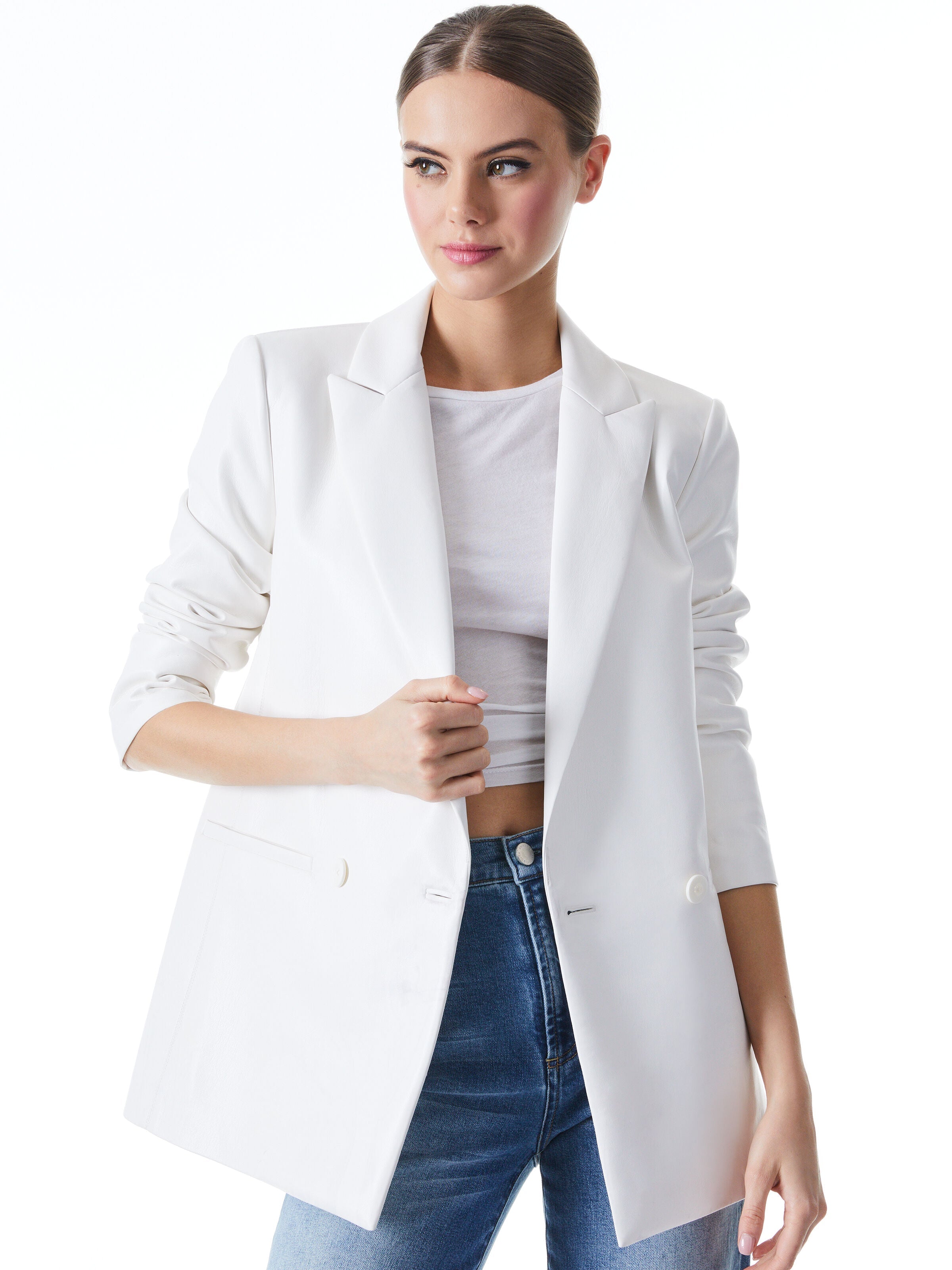 JUSTIN VEGAN LEATHER BLAZER-SOFT WHITE-ALICE + OLIVIA