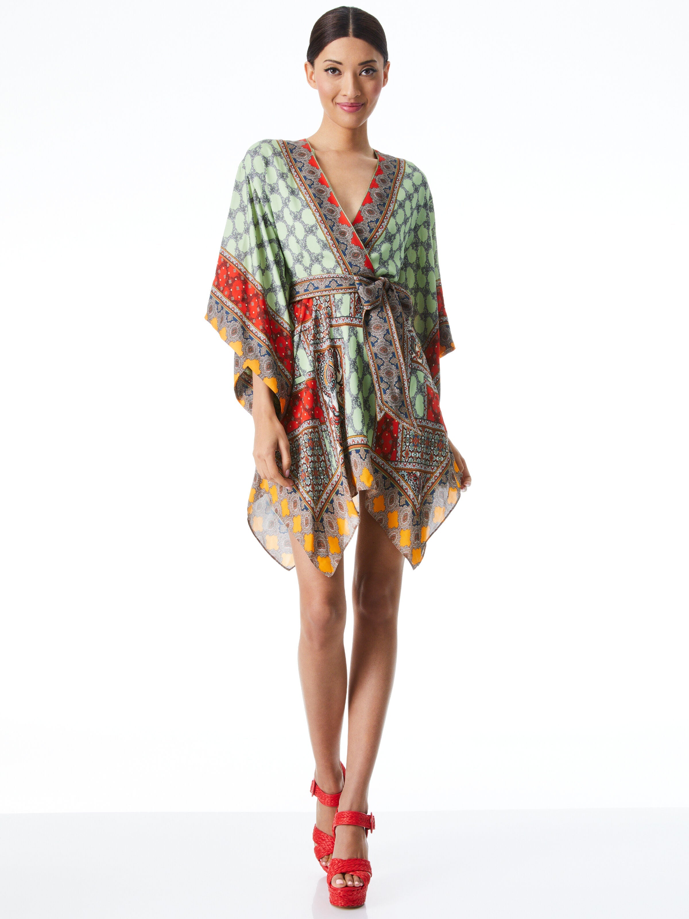HAVERI KIMONO BELTED MINI DRESS-ALICE + OLIVIA
