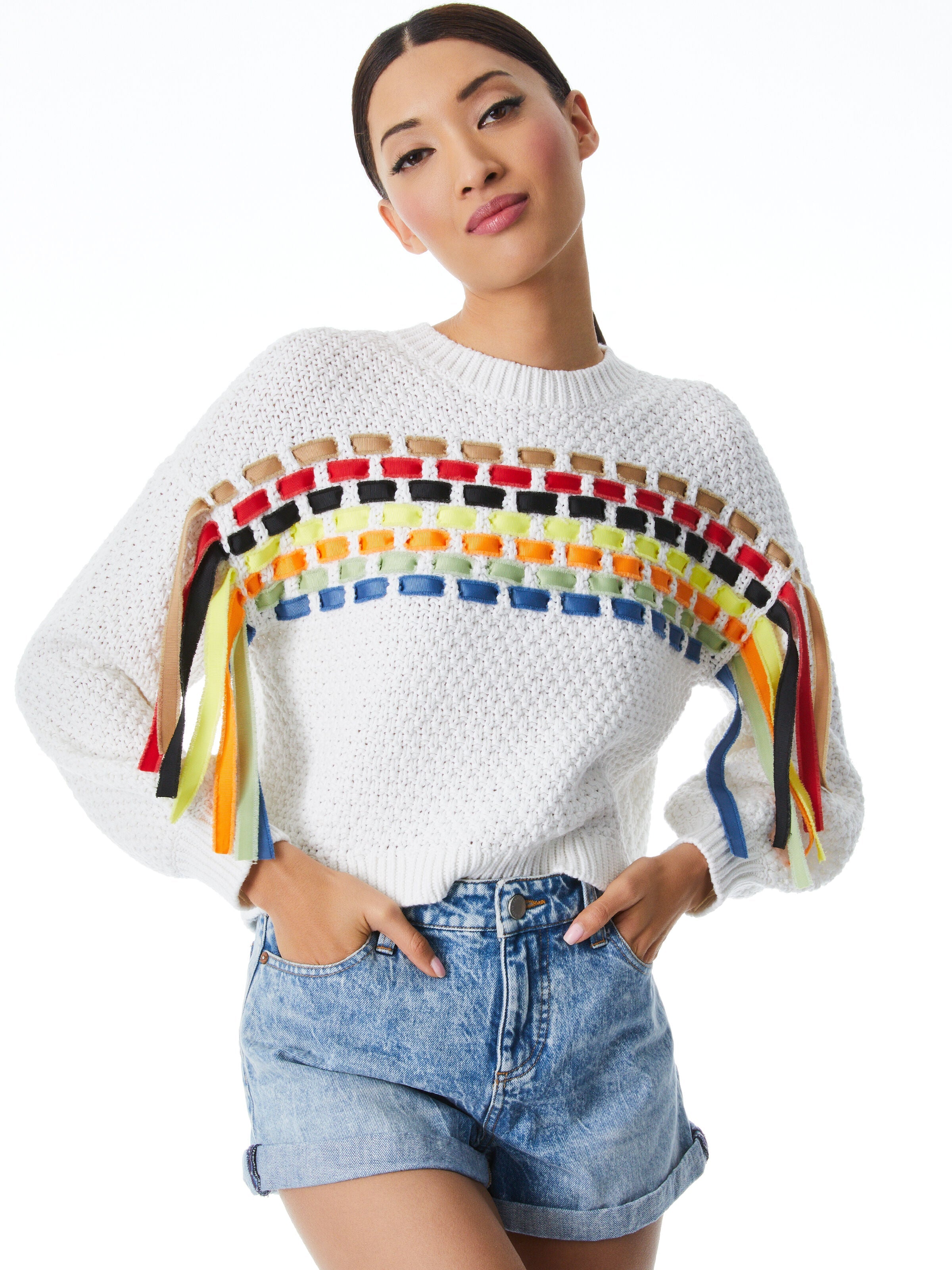 CLAUDETTE RIBBON FRINGE PULLOVER-ALICE + OLIVIA