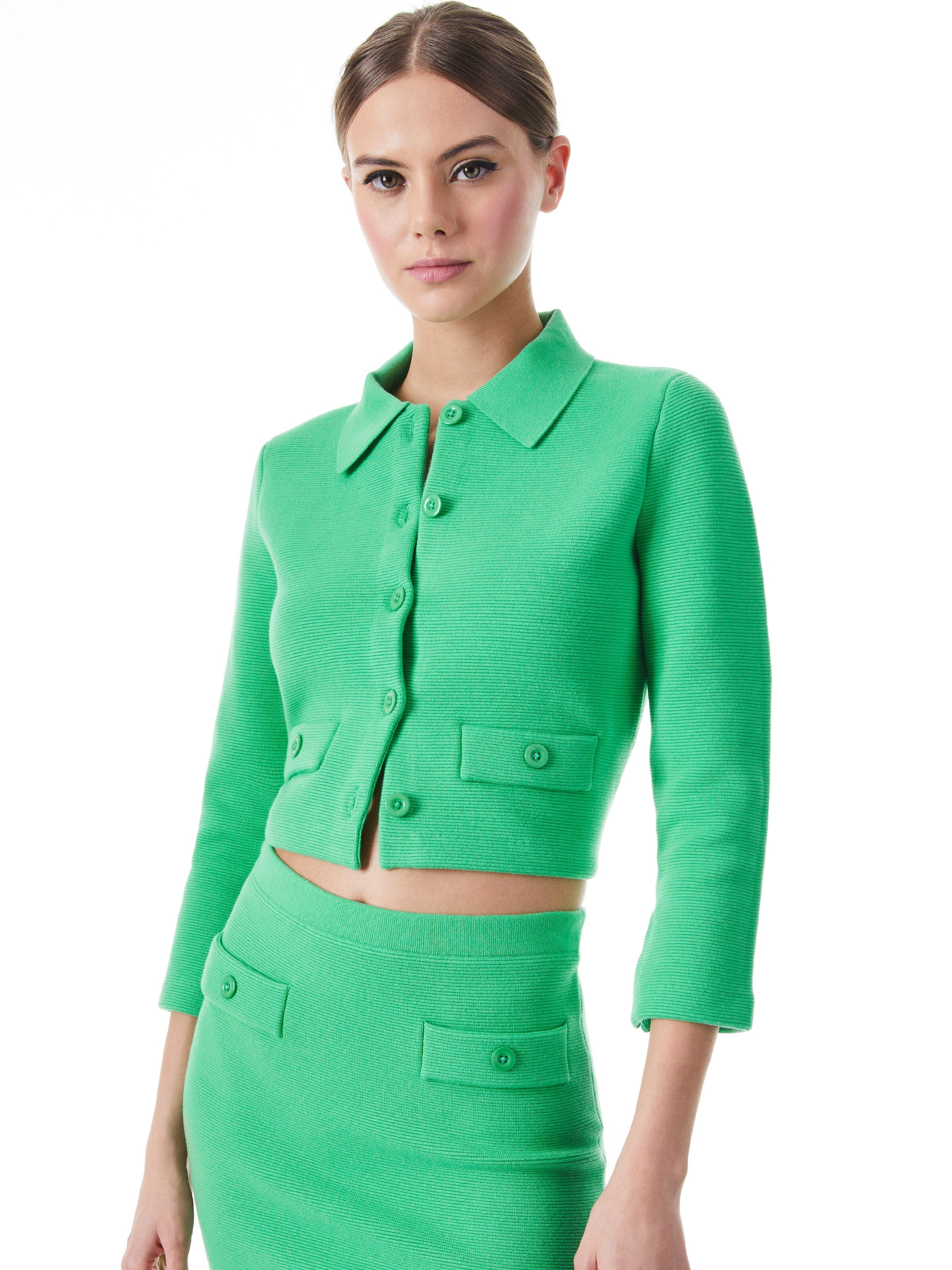 ILA COLLARED KNIT JACKET-GARDEN GREEN-ALICE + OLIVIA