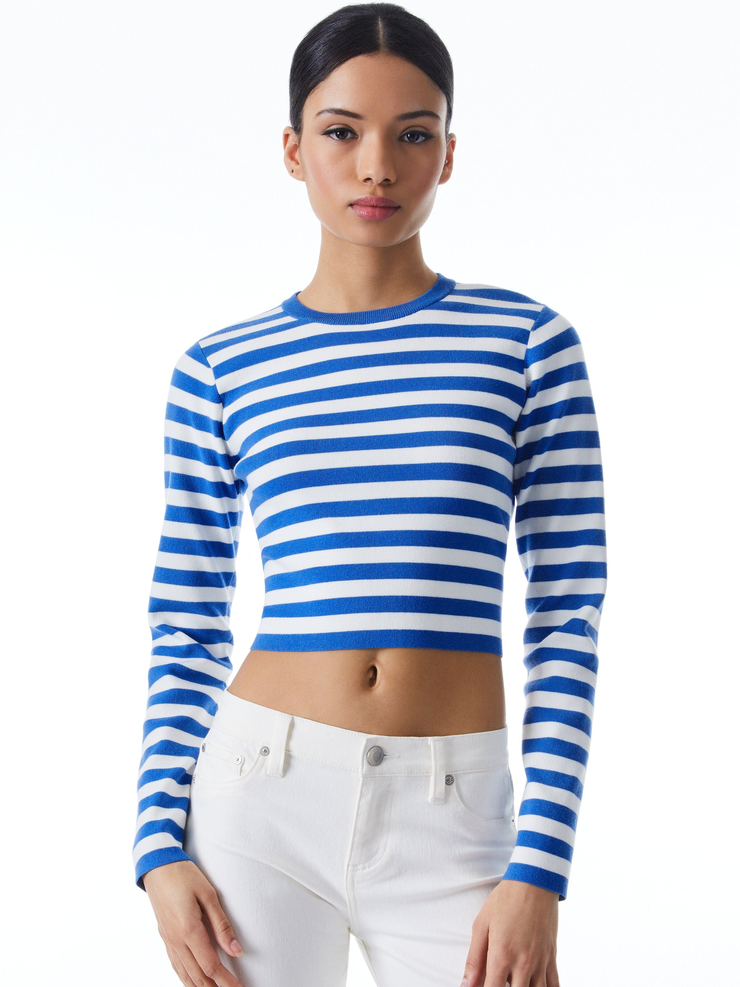 CIARA CROPPED STRIPED LONG SLEEVE-ALICE + OLIVIA