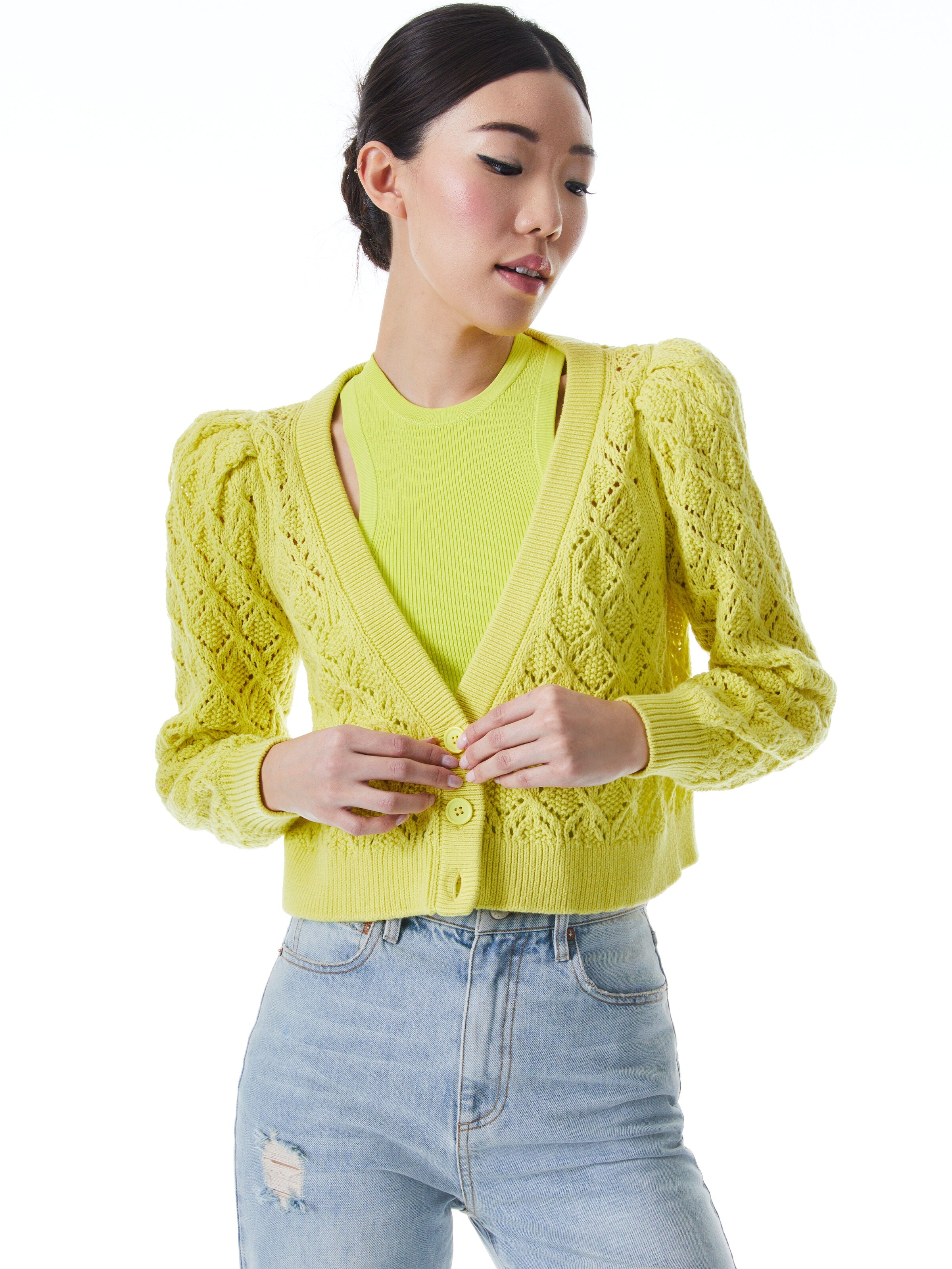 GALA PUFF SLEEVE CROCHET CARDIGAN-ALICE + OLIVIA