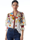ILAN SMOCKED SLEEVE BUTTON FRONT BLOUSE-SUNDAY STROLL OFF WHITE/MULTI-ALICE + OLIVIA