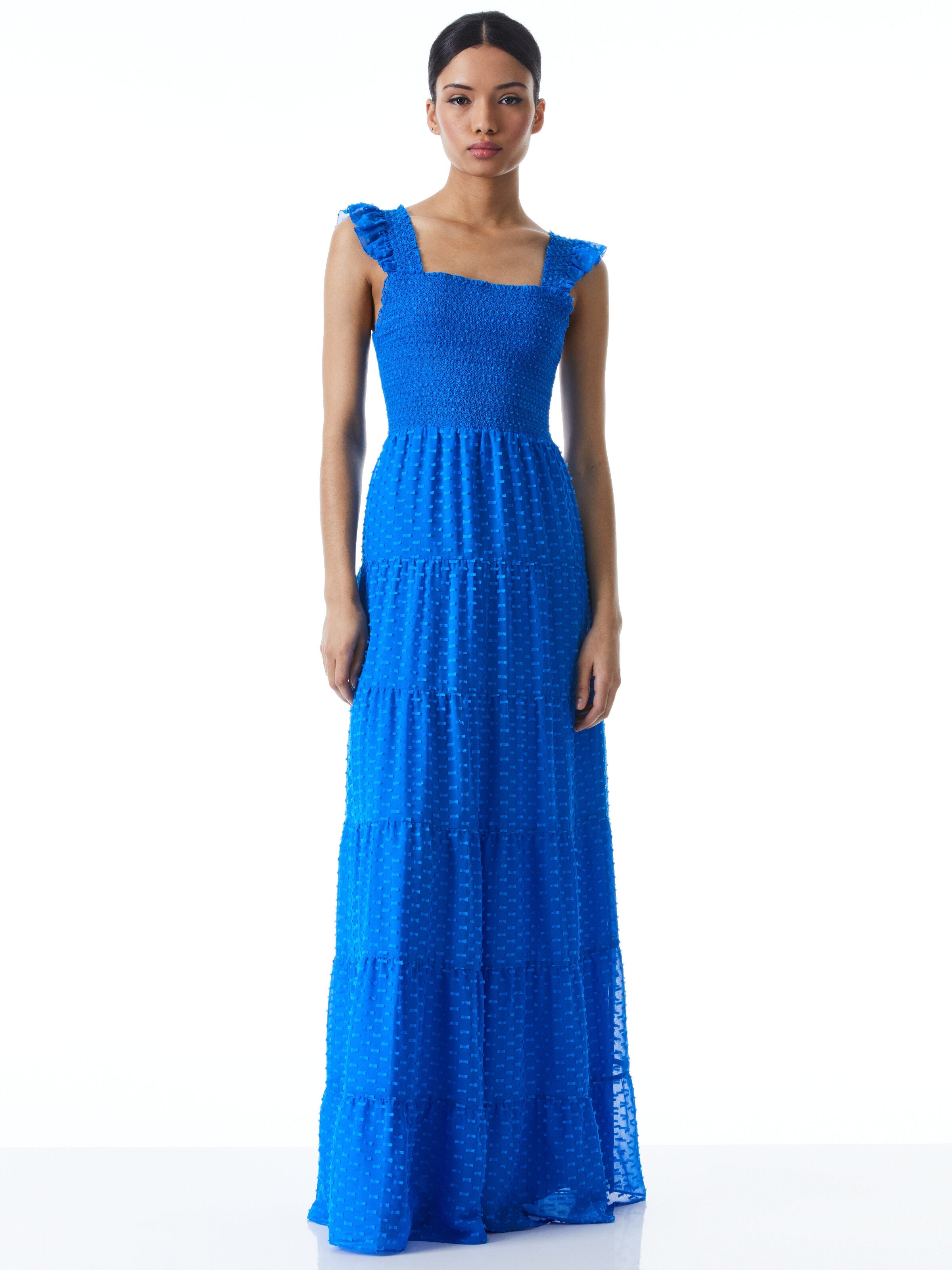 KIZZIE SMOCKED FLUTTER SLEEVE MAXI DRESS-ALICE + OLIVIA