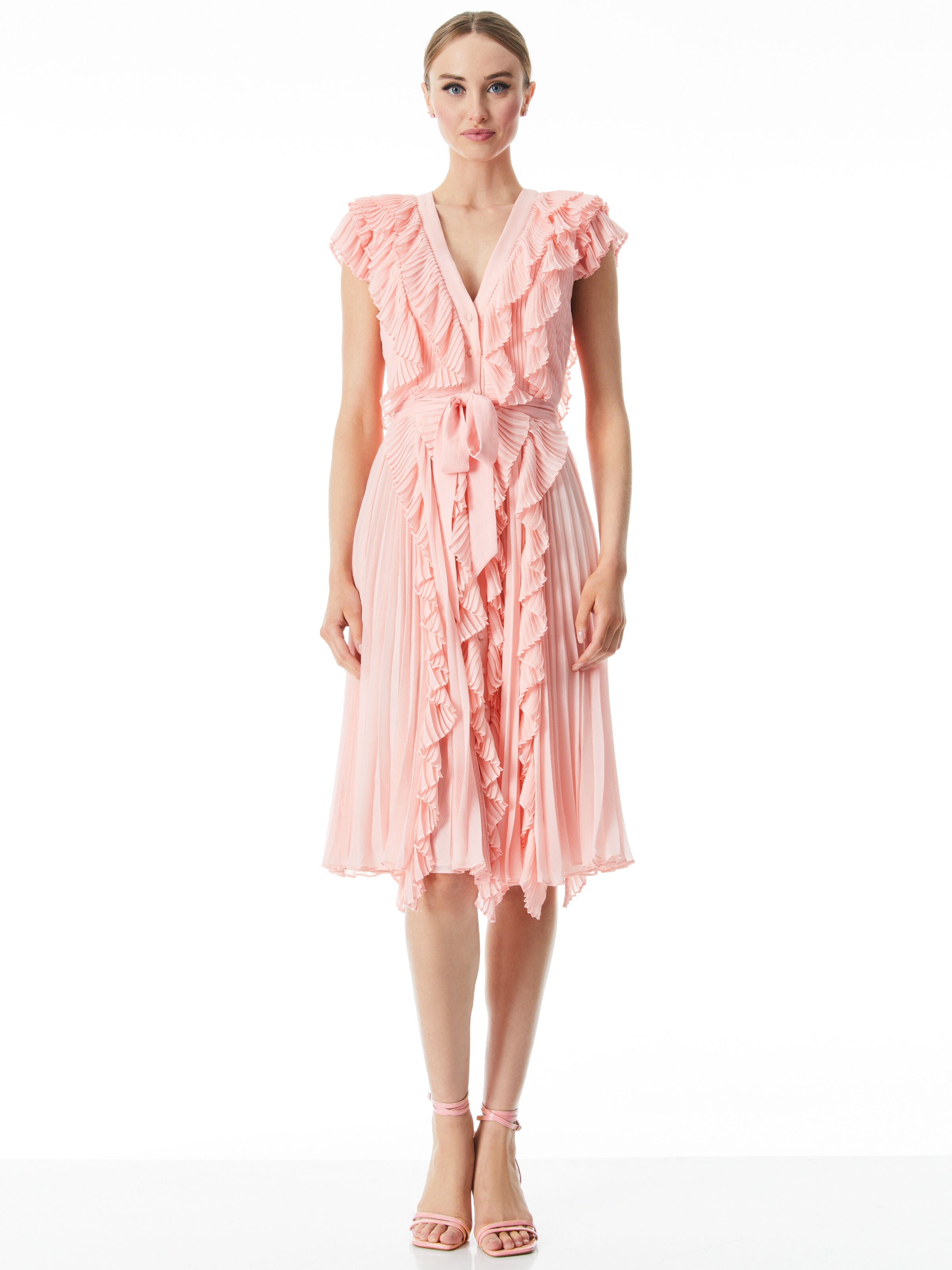 ANALISE PLEATED RUFFLE MIDI DRESS-ENGLISH ROSE-ALICE + OLIVIA
