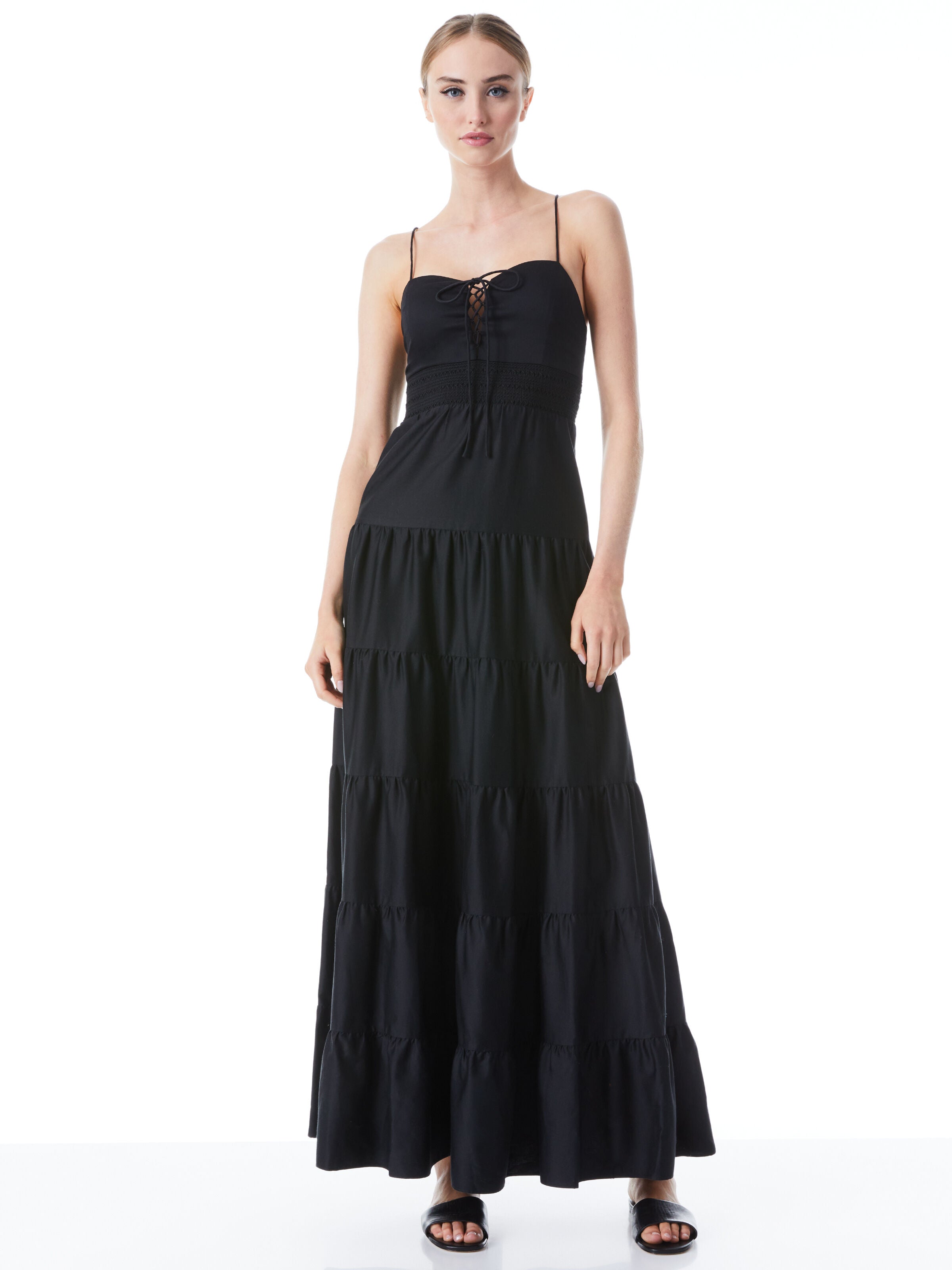 JORI SPAGHETTI STRAP TIERED MAXI DRESS-Black-ALICE + OLIVIA