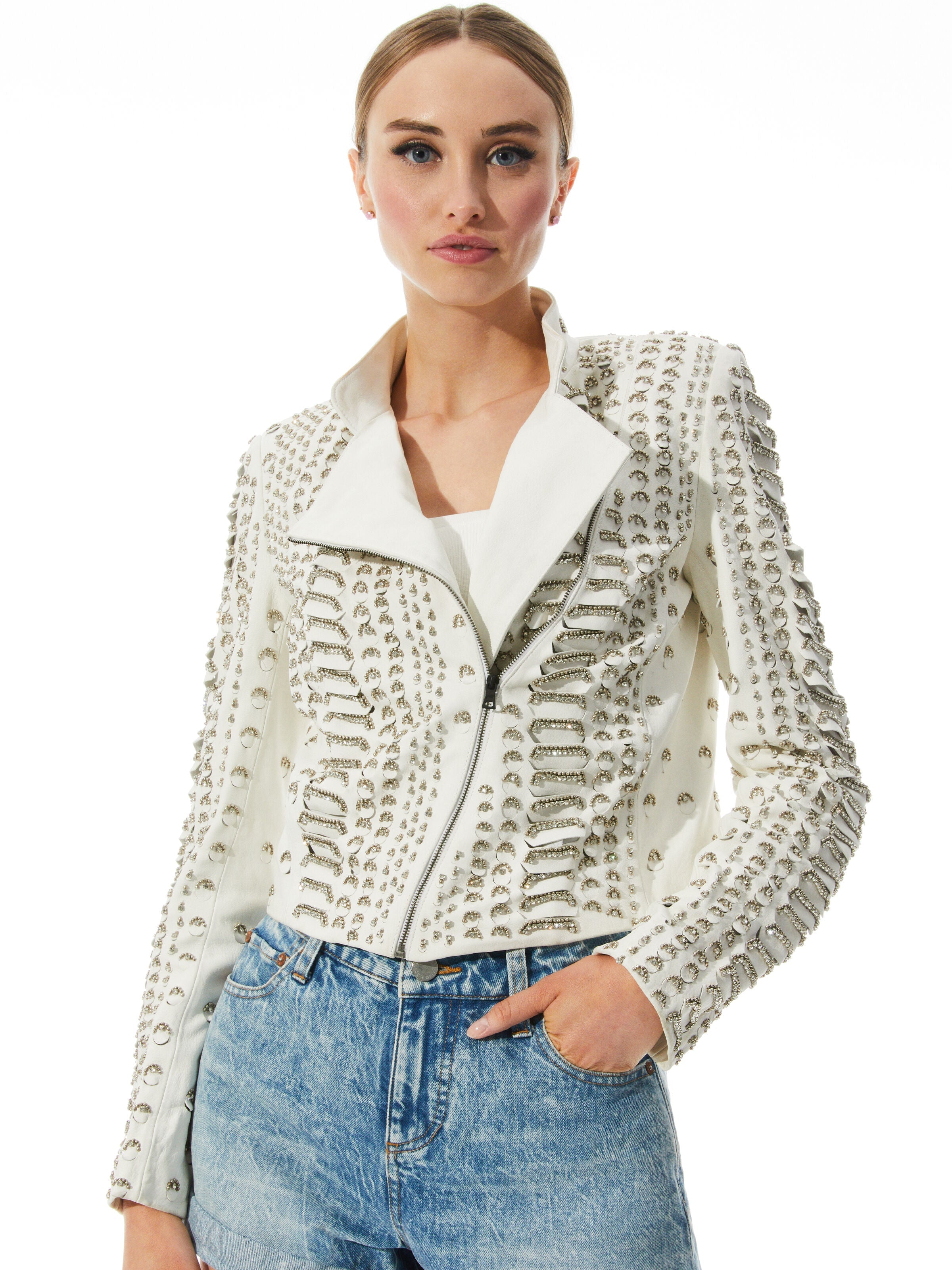 JACE EMBELLISHED LEATHER MOTO JACKET
