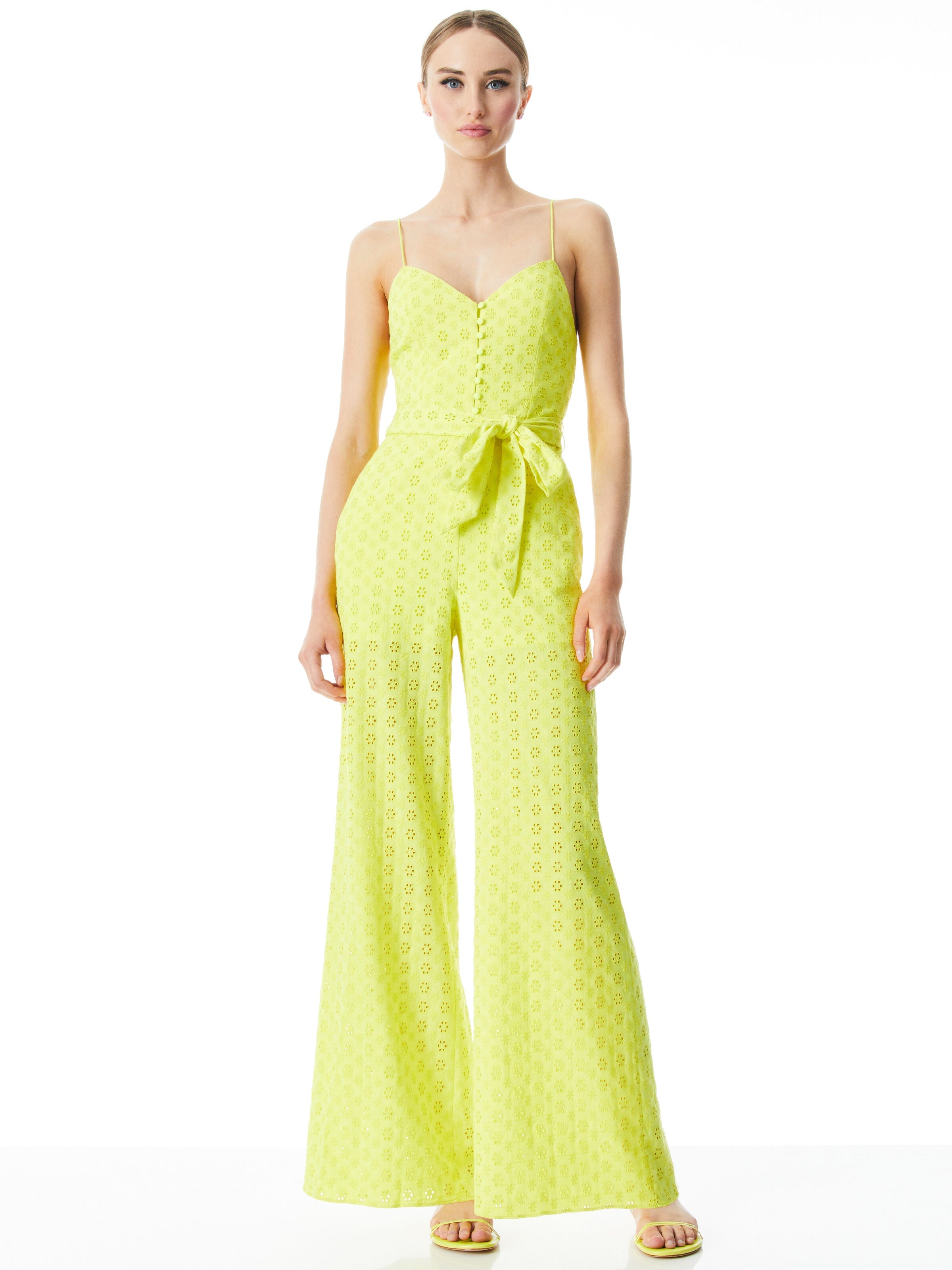 SHANTI JUMPSUIT WITH SMOCKED BACK-LEMON SORBET-ALICE + OLIVIA