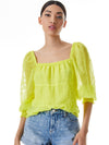 ROWA SMOCKED CUFF SQUARE NECK TOP-LEMON SORBET-ALICE + OLIVIA