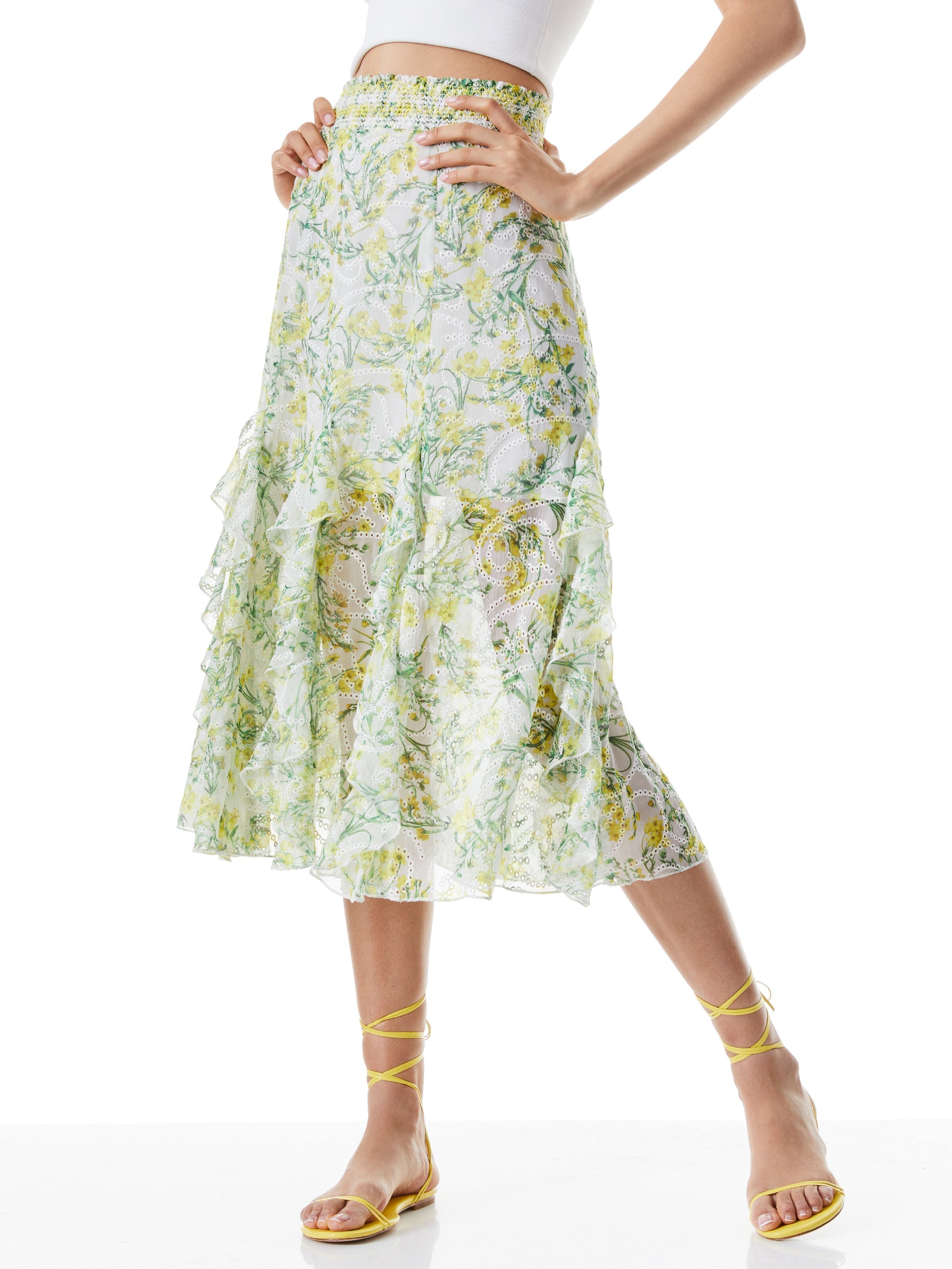 JOCELYN RUFFLE GODET MIDI SKIRT-ALICE + OLIVIA