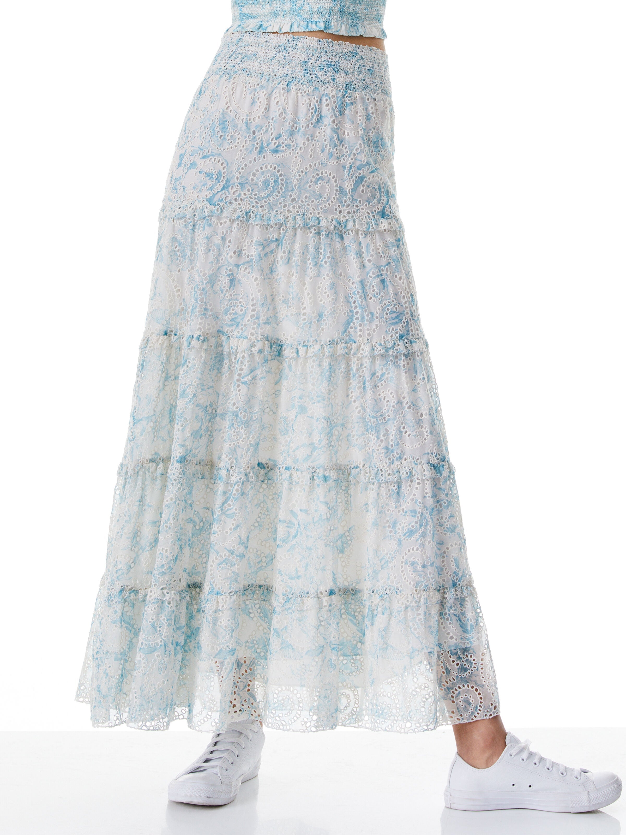 AISHA PANEL RUFFLED MAXI SKIRT-ANTIQUE BUTTERFLY OFF WHITE-ALICE + OLIVIA