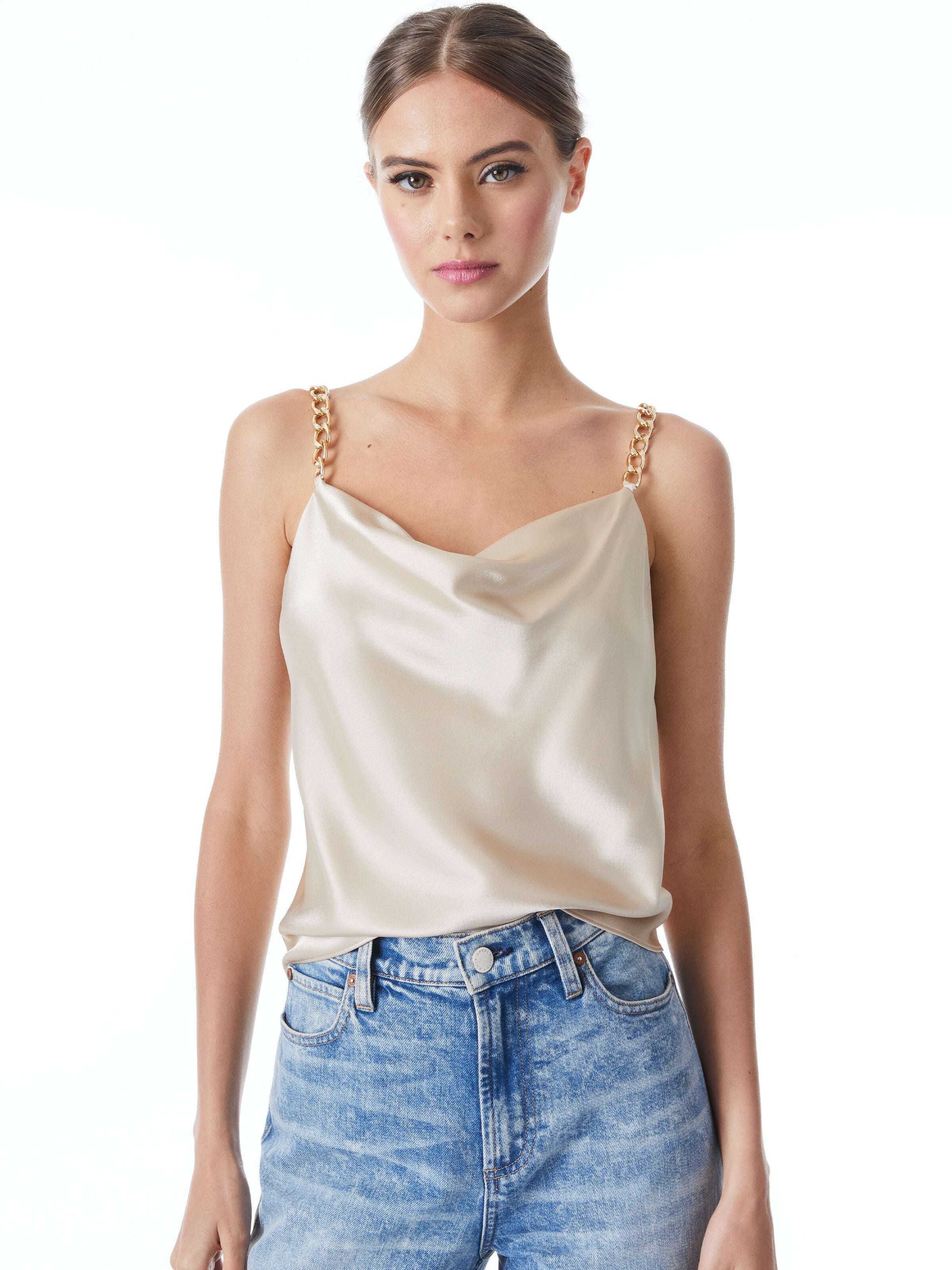 HARMON CHAIN STRAP DRAPEY SLIP TANK-ALICE + OLIVIA