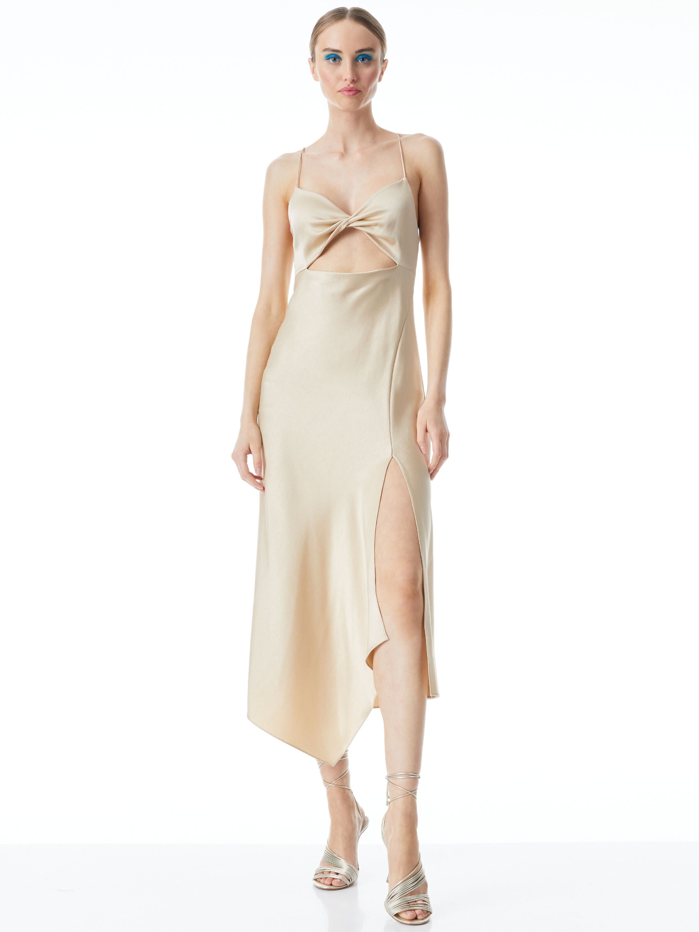 HARMONY TWST DRPY ASYM MID DRE-Black-ALICE + OLIVIA