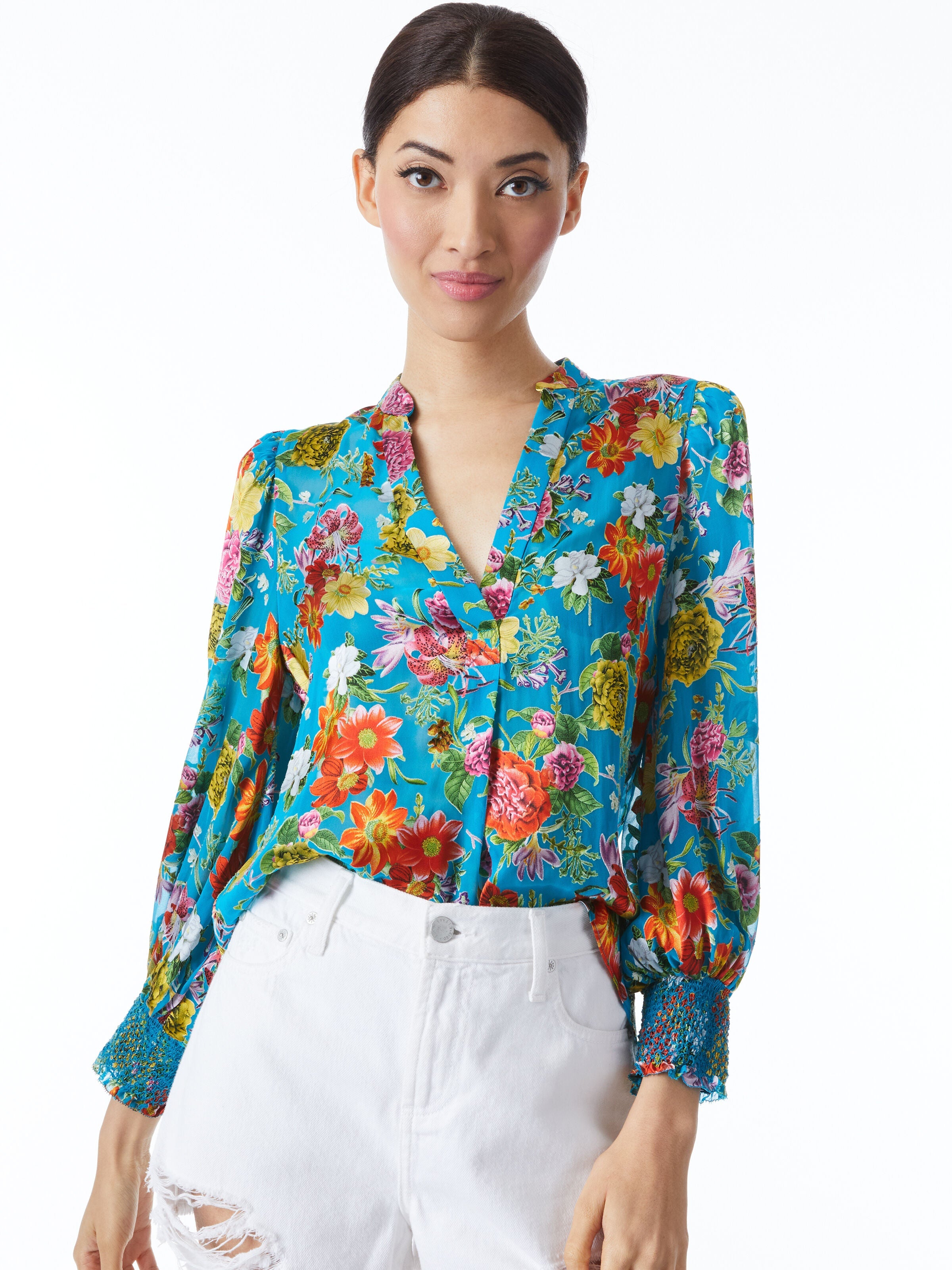 SHEILA BALLOON SLEEVE HENLEY TOP