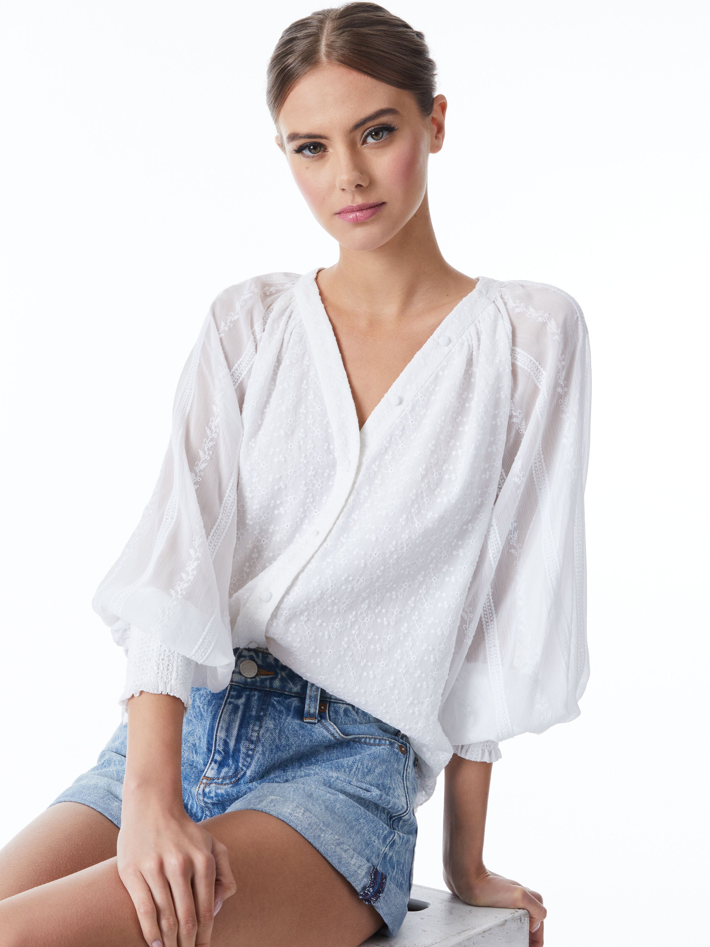 LANG EMBROIDERED BUTTON DOWN BLOUSE-ALICE + OLIVIA