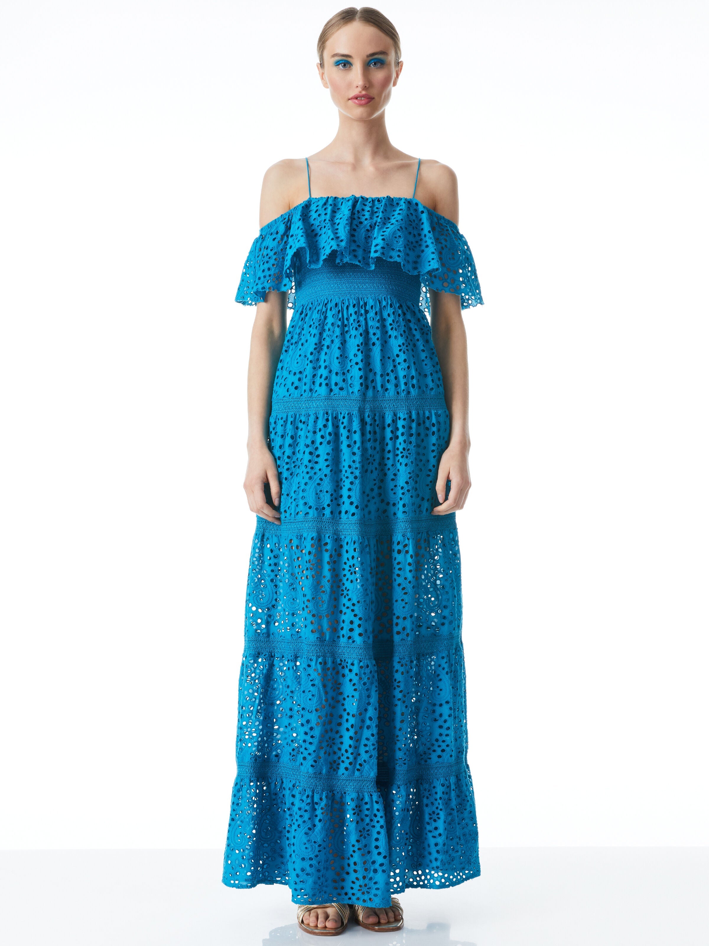 KIA EYELET COLD SHOULDER MAXI DRESS