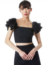 TAWNY EYELET SQUARE NECK RUFFLE CROP TOP-ALICE + OLIVIA