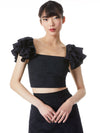 TAWNY EYELET SQUARE NECK RUFFLE CROP TOP-ALICE + OLIVIA