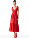 LEVINE SMOCKED WAIST EYELET MIDI DRESS-ALICE + OLIVIA