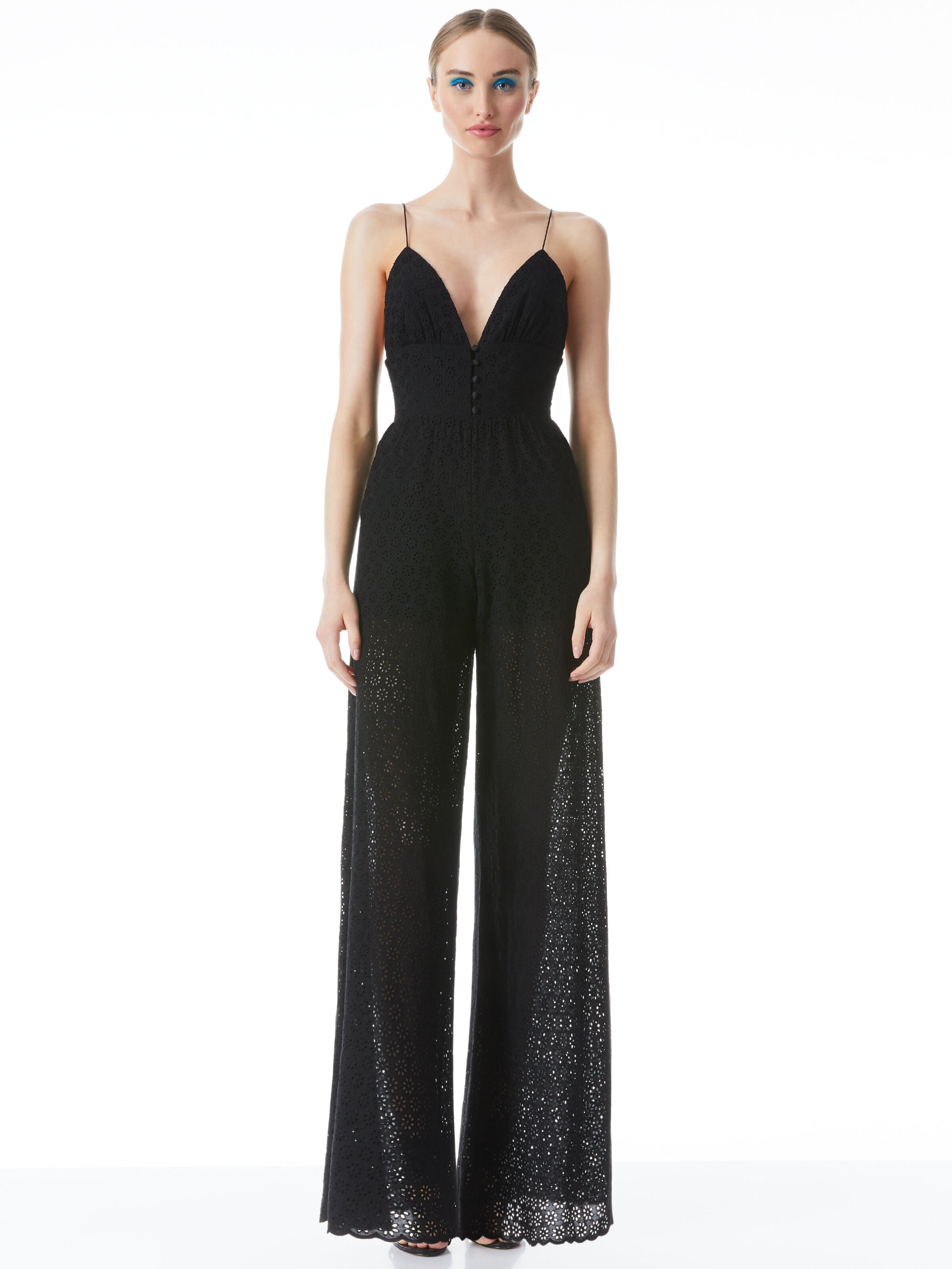 TILLY EYELET WIDE LEG BUTTON FRONT JUMPSUIT