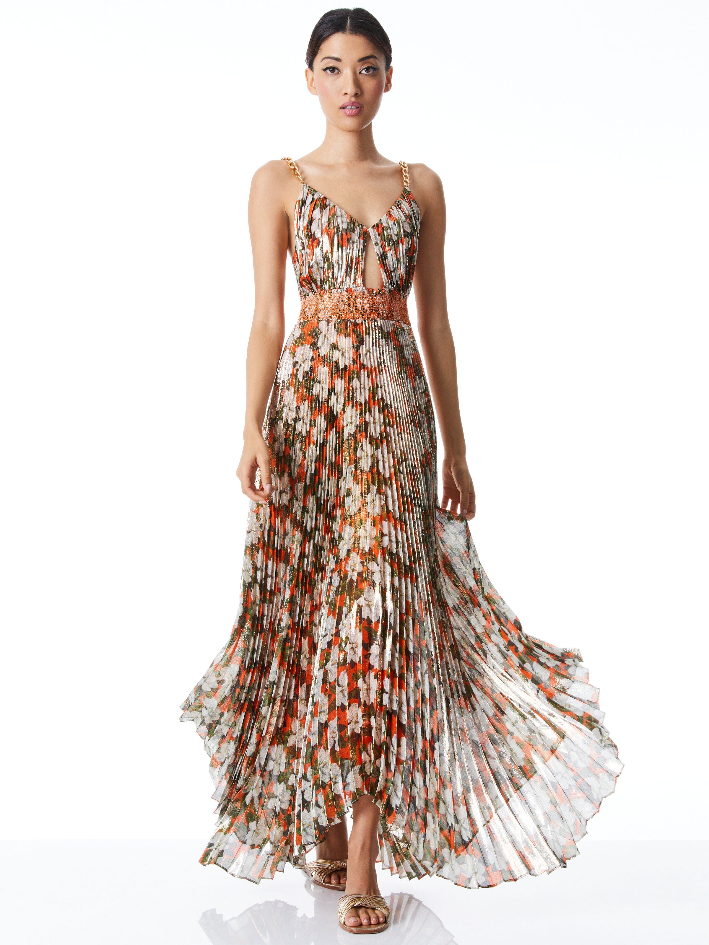 GLORIA CHAIN STRAP PLEATED MAXI DRESS-BLOSSOM-ALICE + OLIVIA