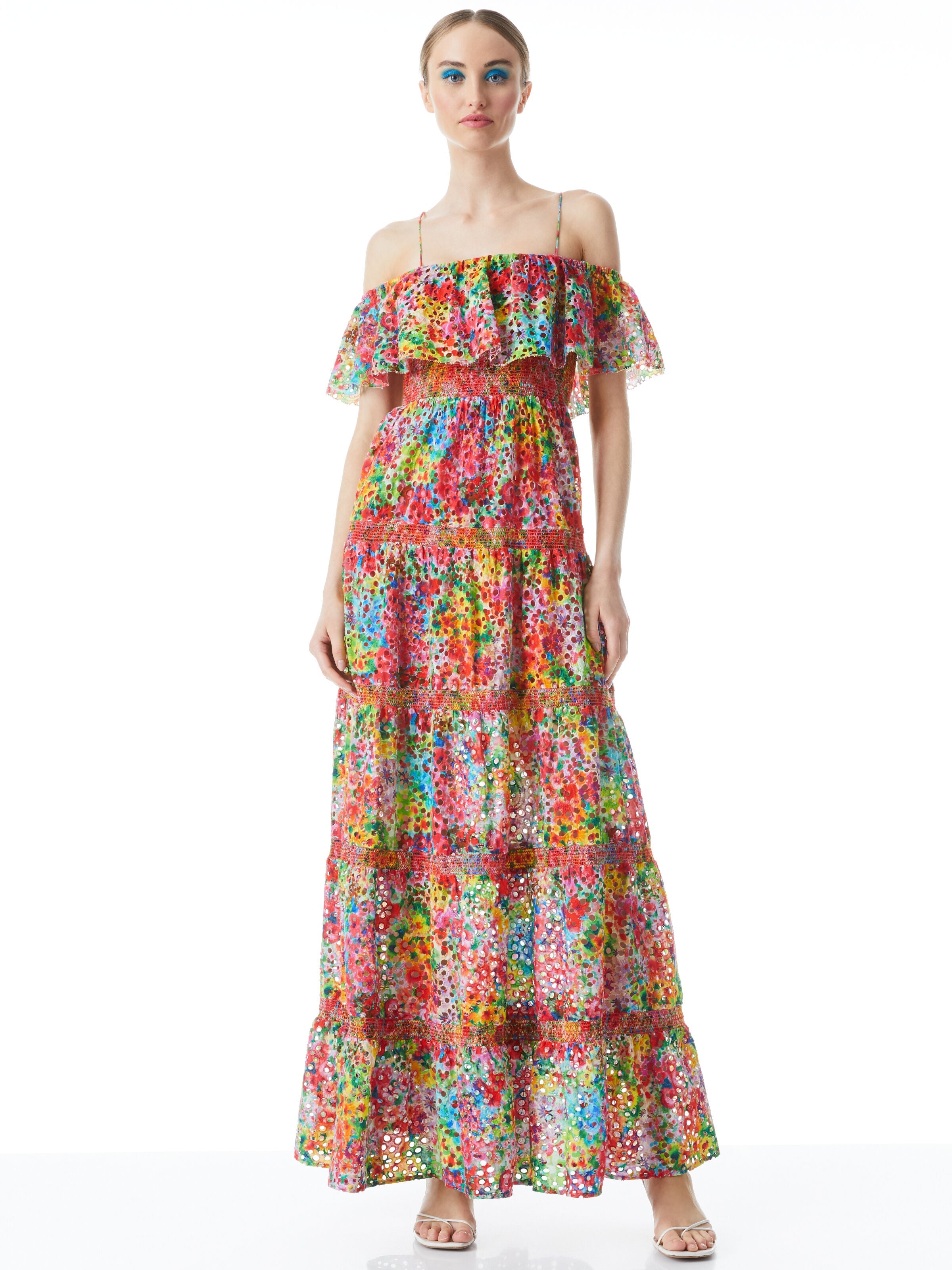 KIA EYELET COLD SHOULDER MAXI DRESS