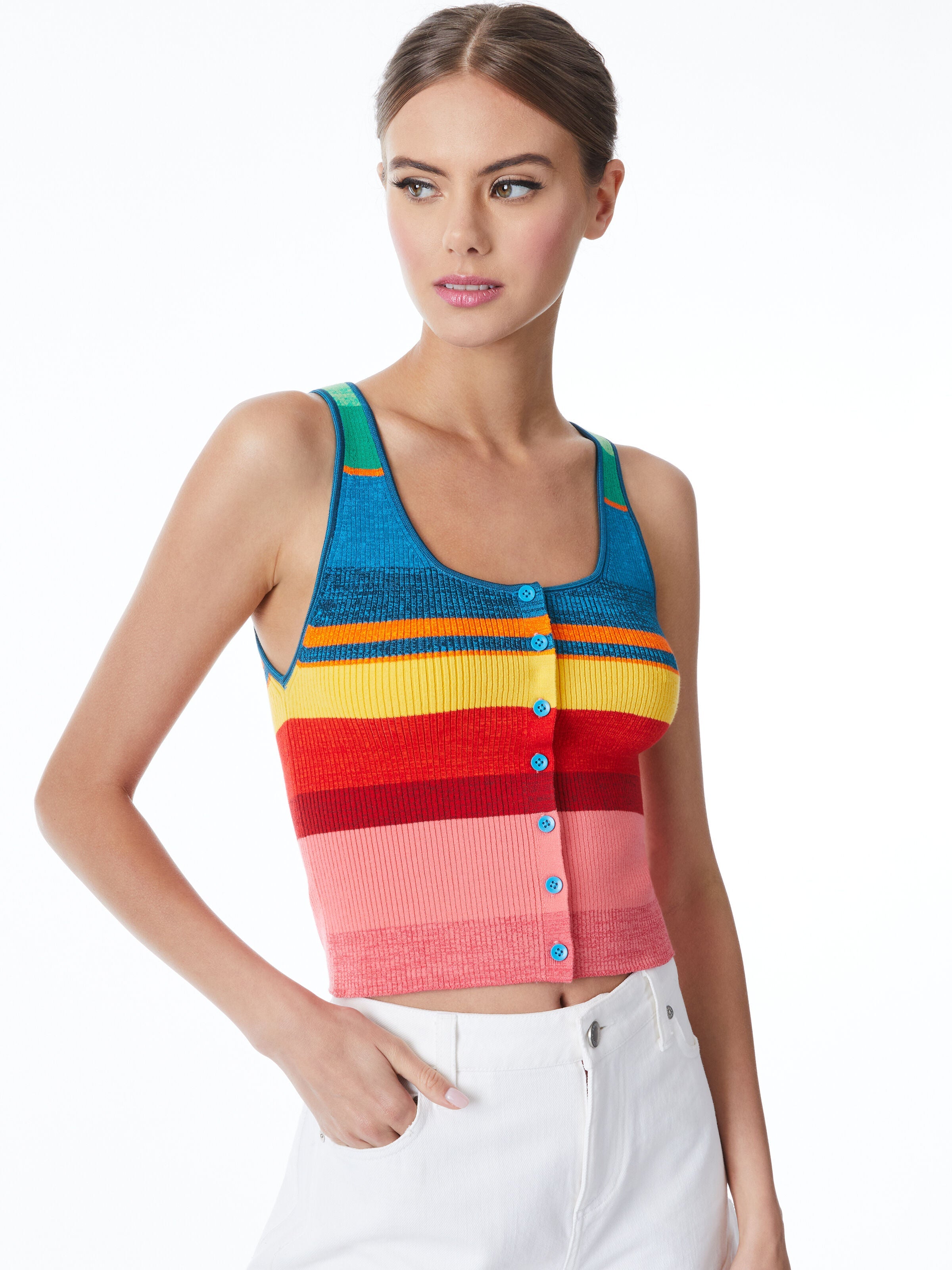 DARYN BUTTON CROPPED TANK-ALICE + OLIVIA