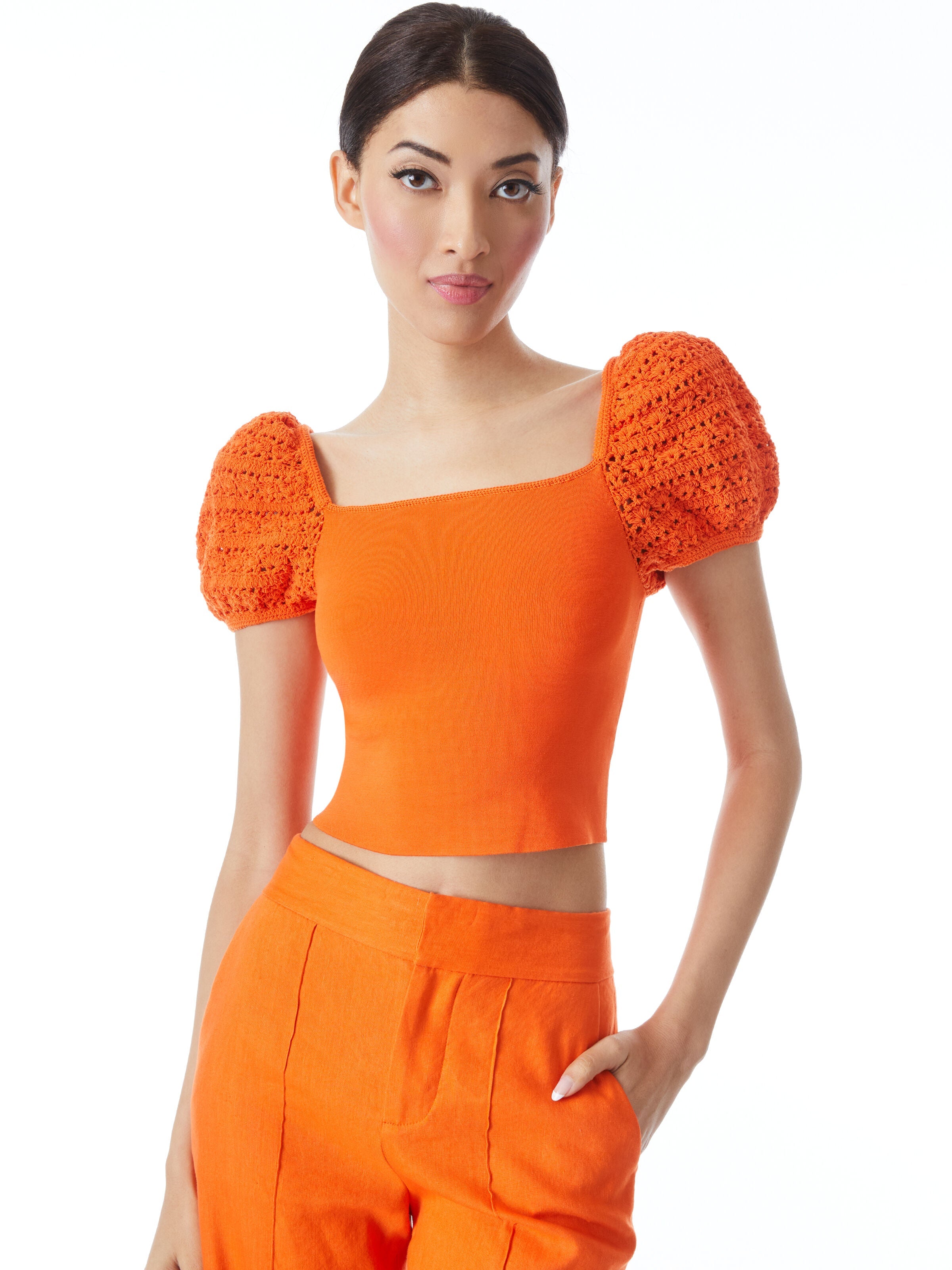 CALEY CRCHT PUFF SLV CRP TOP-ALICE + OLIVIA
