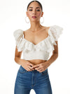 BLEEKER EYELET SMOCKED CROP TOP-OFF WHITE-ALICE + OLIVIA