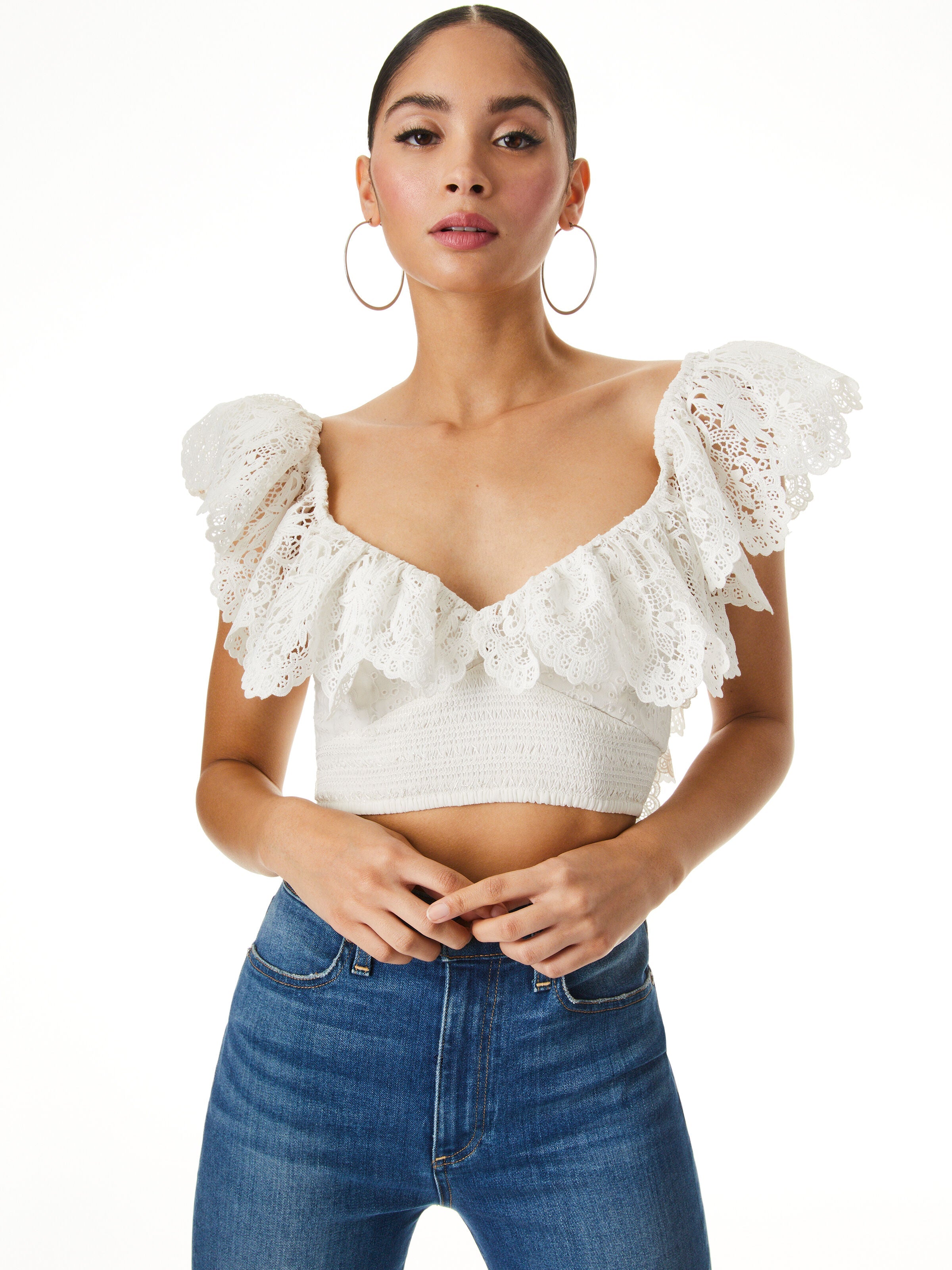 BLEEKER EYELET SMOCKED CROP TOP