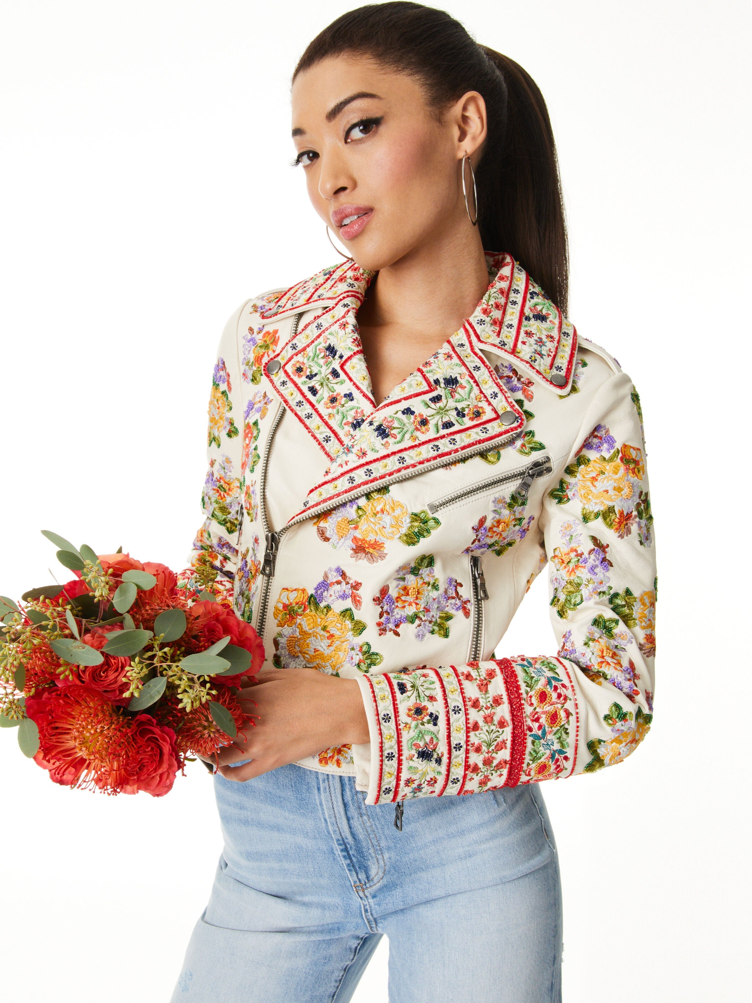 CODY EMBELLISHED LEATHER MOTO JACKET-ALICE + OLIVIA