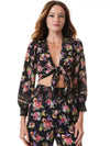 MARLEE BALLOON SLEEVE TIE FRONT CROP TOP-ALICE + OLIVIA