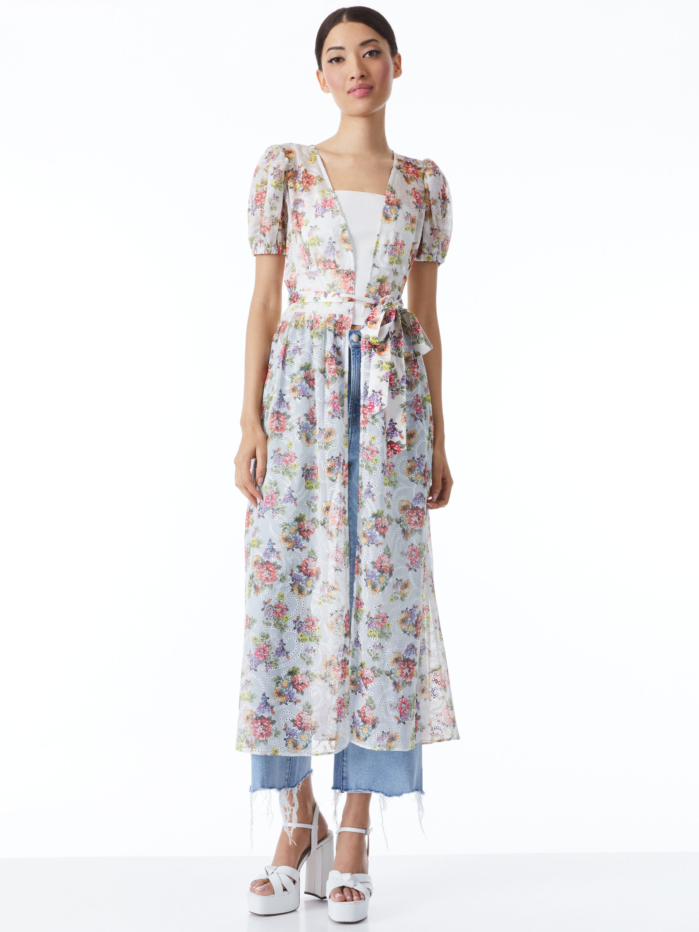 JESSAMY PUFF SLEEVE MAXI ROBE WITH BELT-MAGNOLIA FLORAL SOFT WHITE-ALICE + OLIVIA