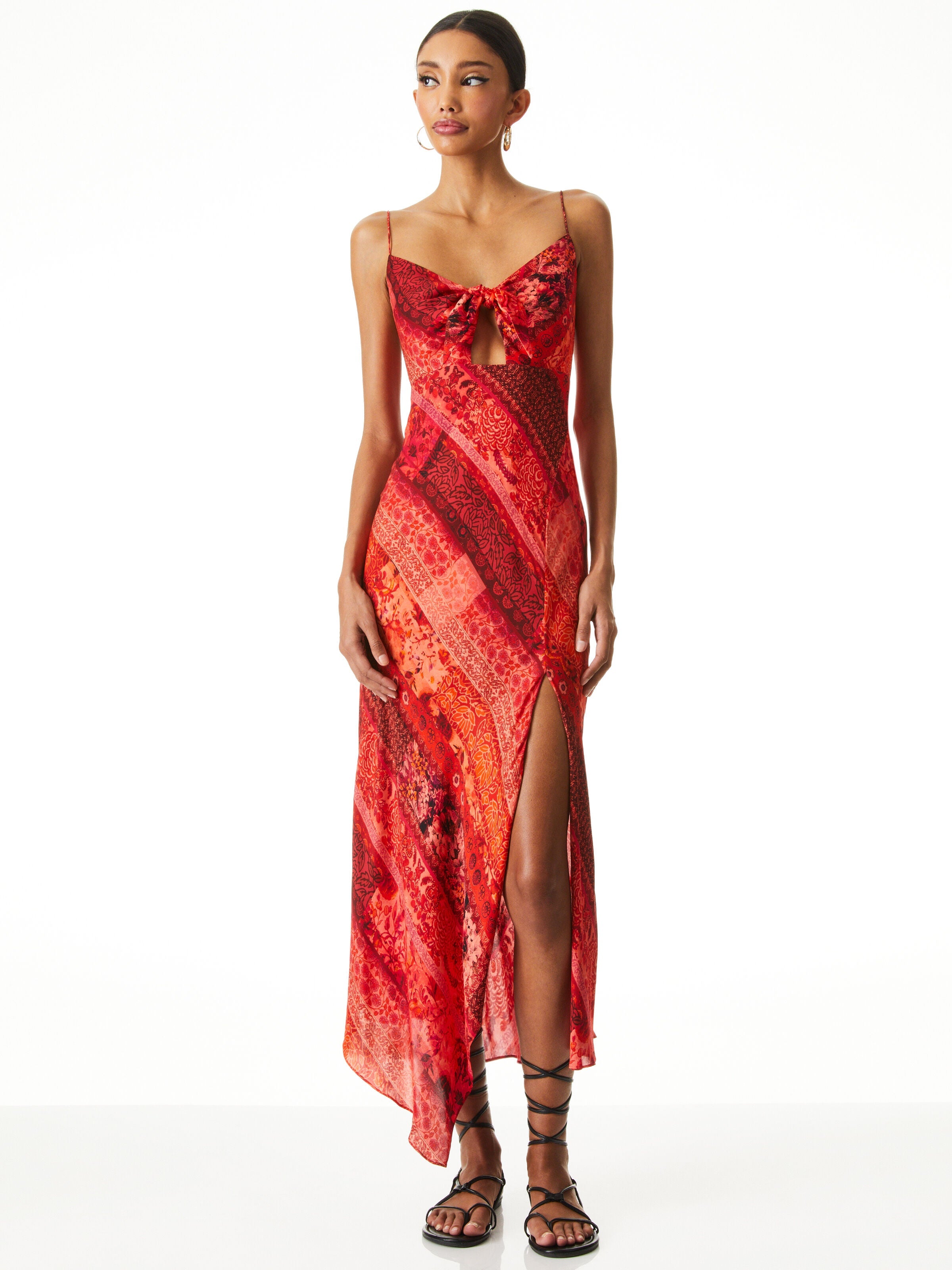 HARMONY DRAPEY ASYMMETRICAL MIDI DRESS-ALICE + OLIVIA