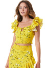 SHANAE RUFFLE SLEEVE TIE FRONT TOP-ESCAPE DITSY SUNBEAM-ALICE + OLIVIA